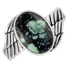 Used King Baby Silver and Spotted Turquoise Wing Top Hat Cuff Bracelet