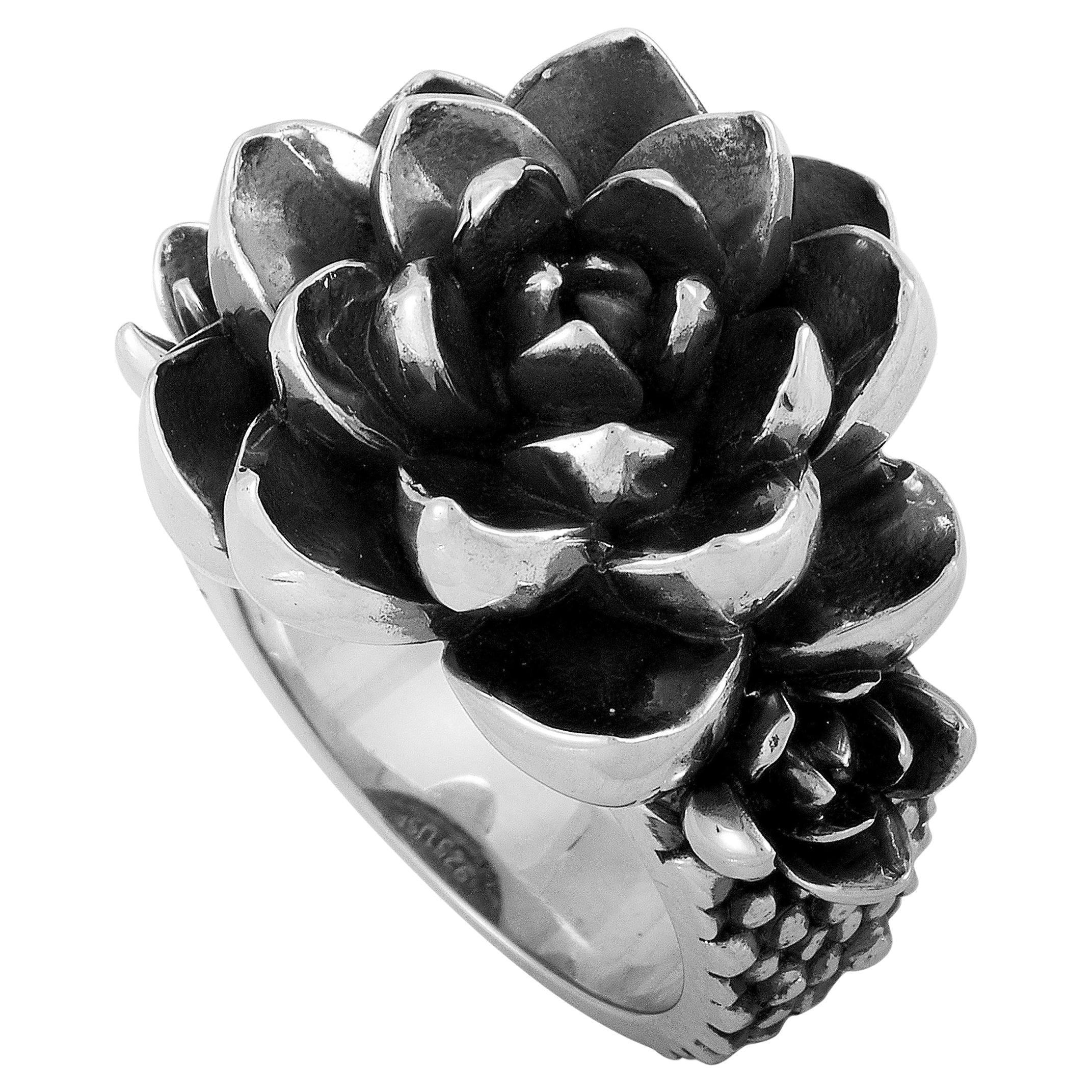 King Baby Silver Blue Star Succulent Cluster Ring For Sale