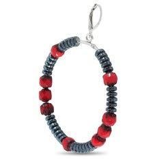 King Baby Silver Hematite and Czech Glass Bead Hoop Earrings