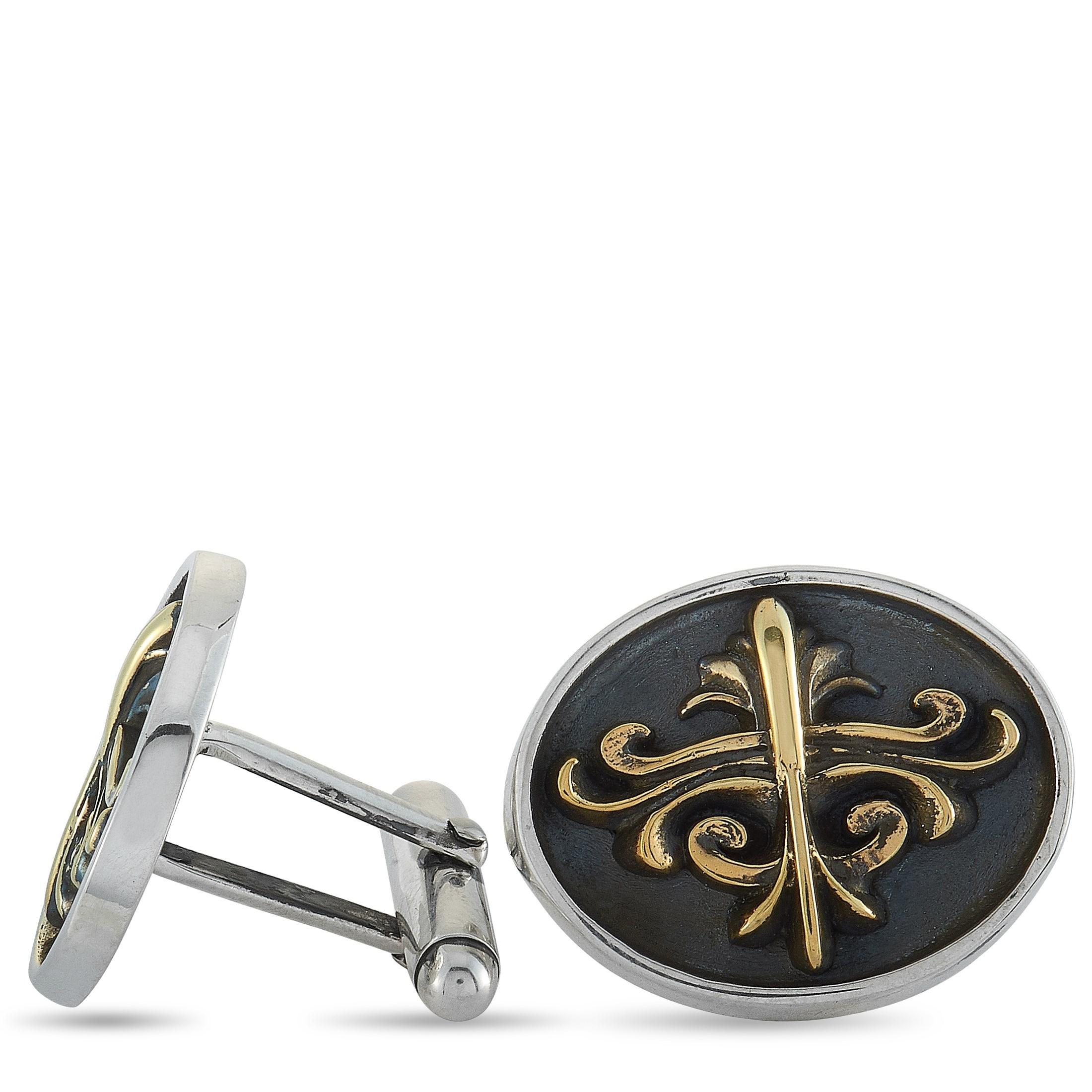 King Baby Silver Scroll Shield Cufflinks In New Condition For Sale In Southampton, PA