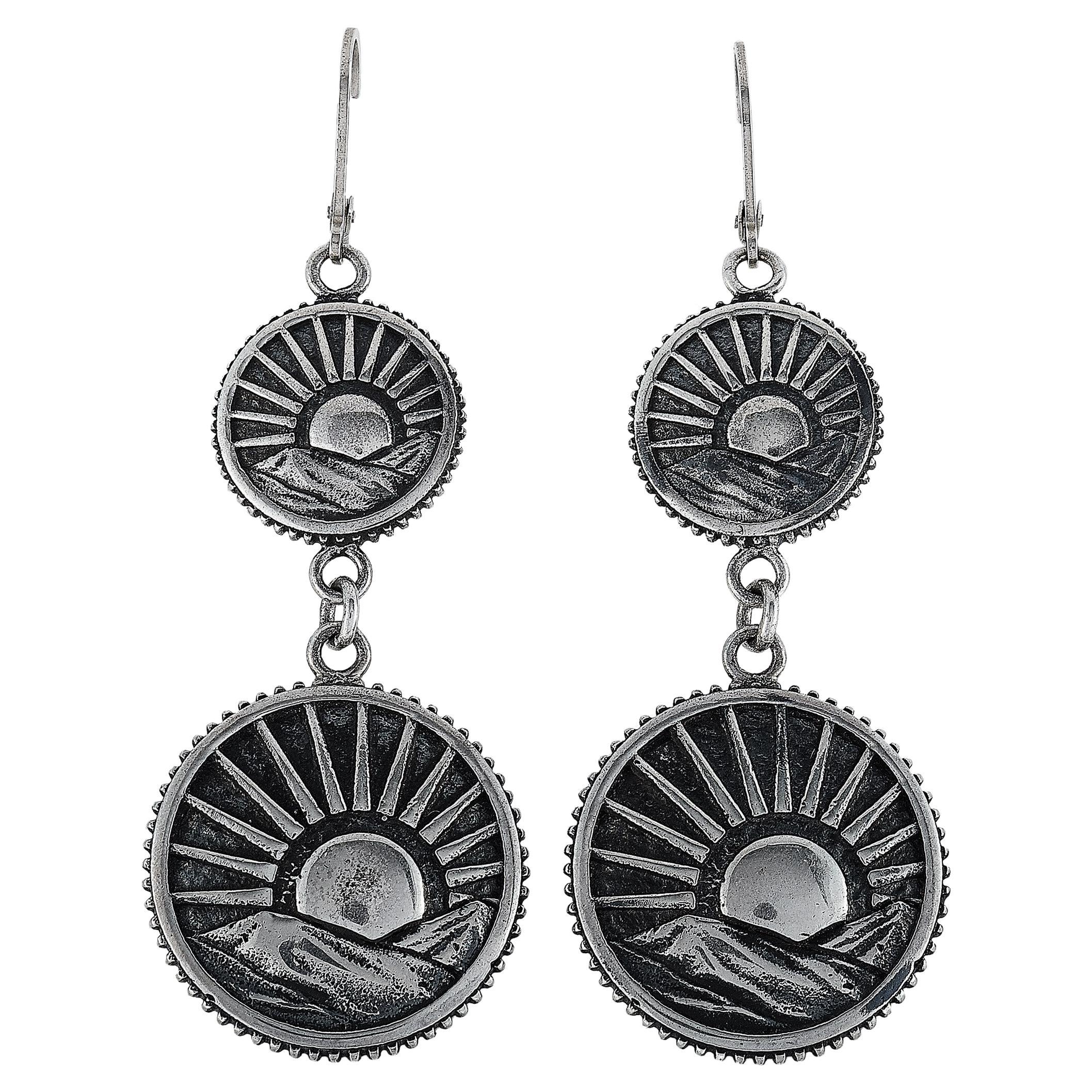 King Baby Silver Sun Concho Lever-back Earrings, New, 14.1g