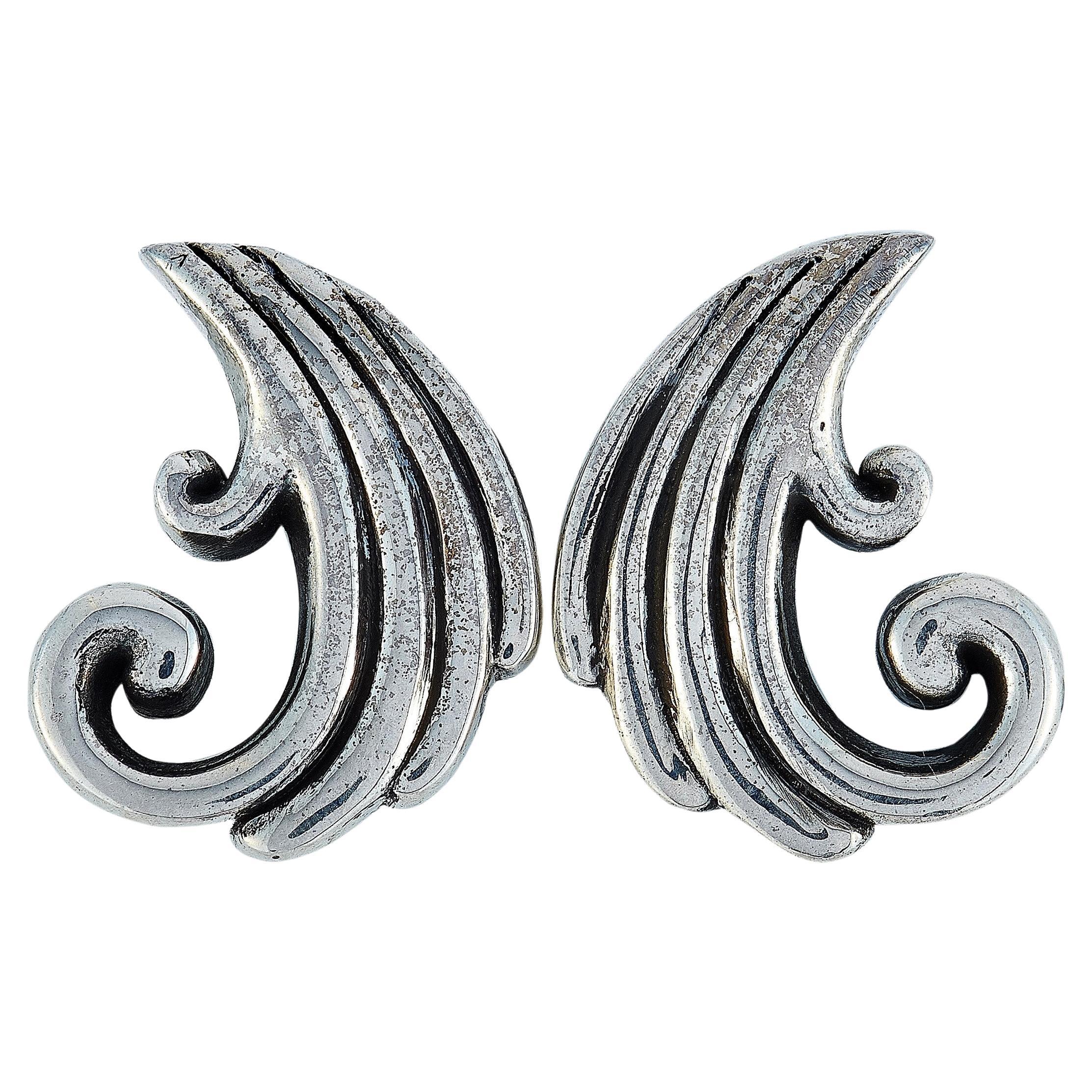King Baby Silver Wave Earrings For Sale