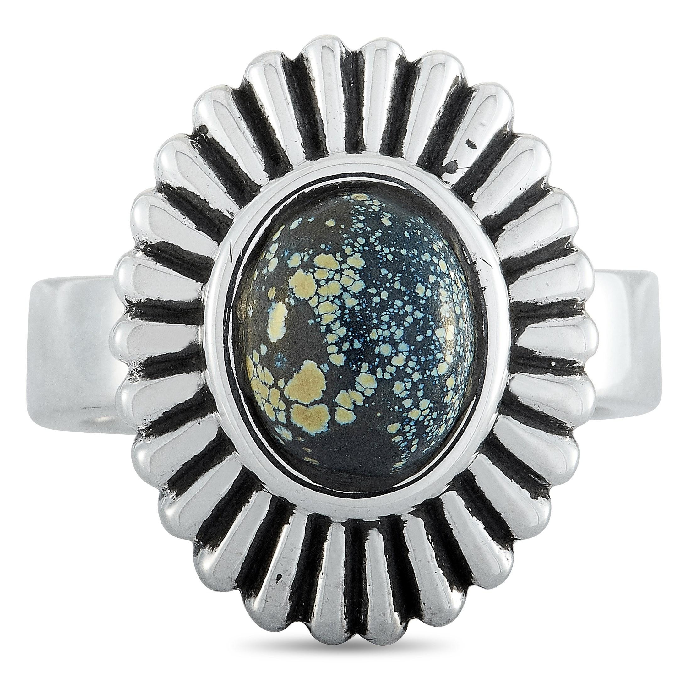 King Baby Small Starburst Concho Silver and Spotted Turquoise Ring In New Condition For Sale In Southampton, PA