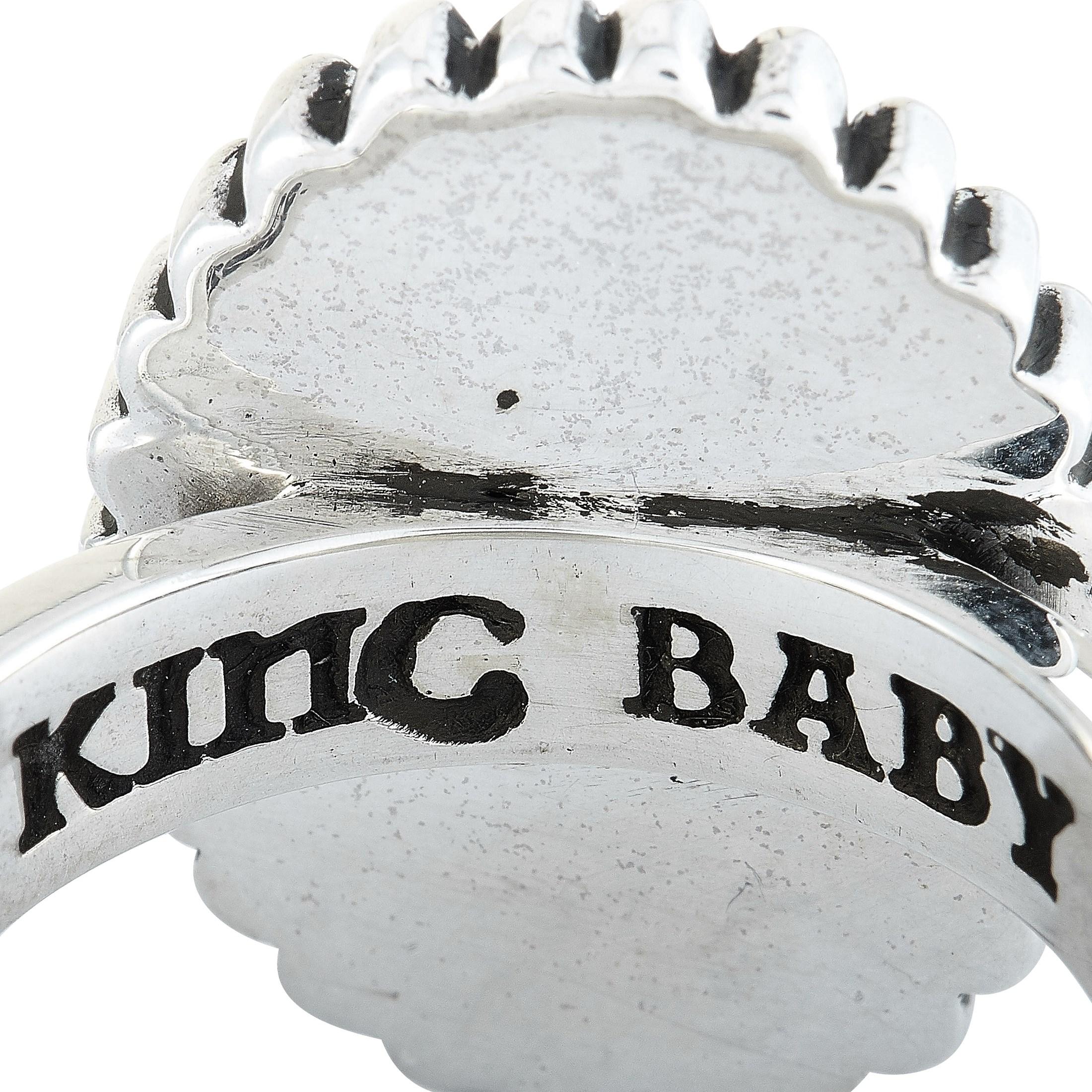 King Baby Small Starburst Concho Silver and Spotted Turquoise Ring For Sale 1