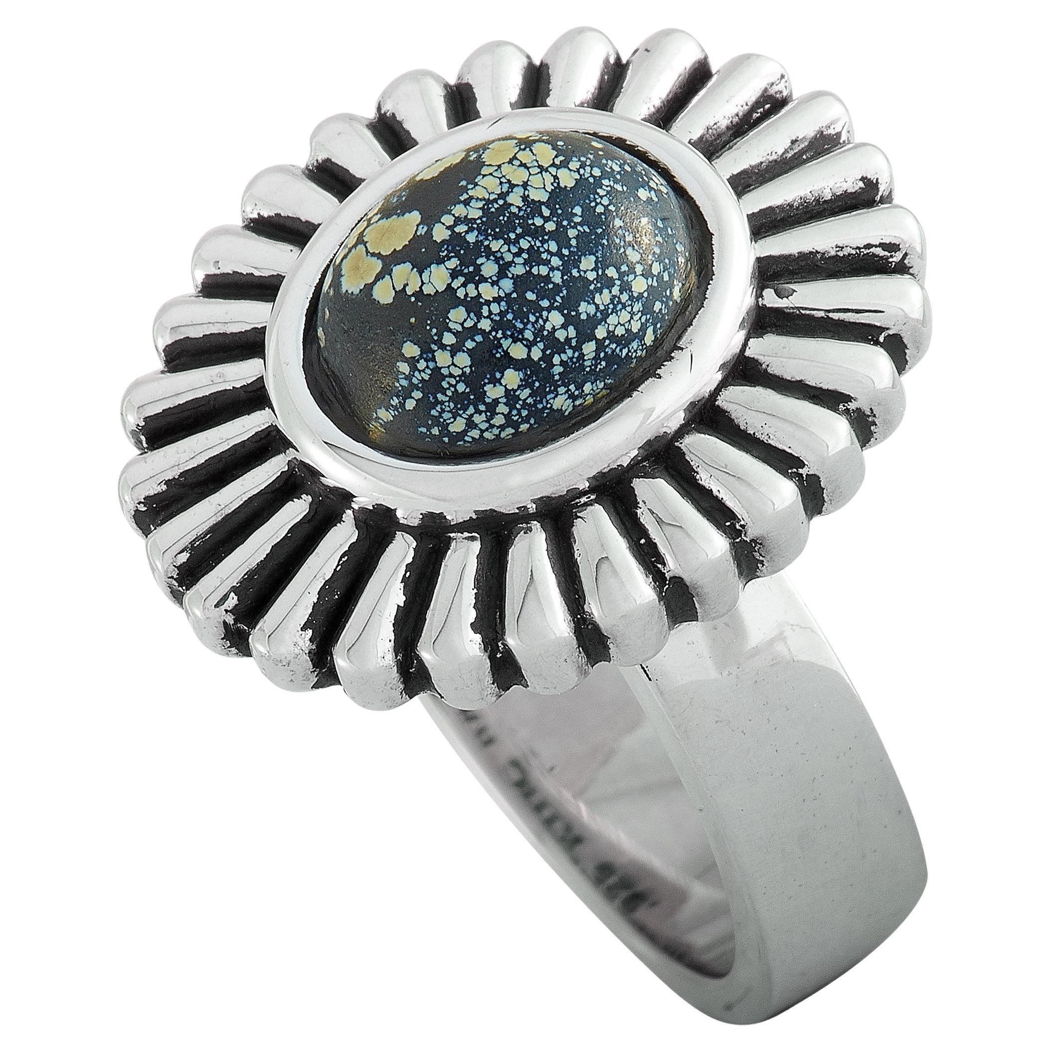 King Baby Small Starburst Concho Silver and Spotted Turquoise Ring For Sale