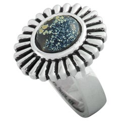 King Baby Small Starburst Concho Silver and Spotted Turquoise Ring