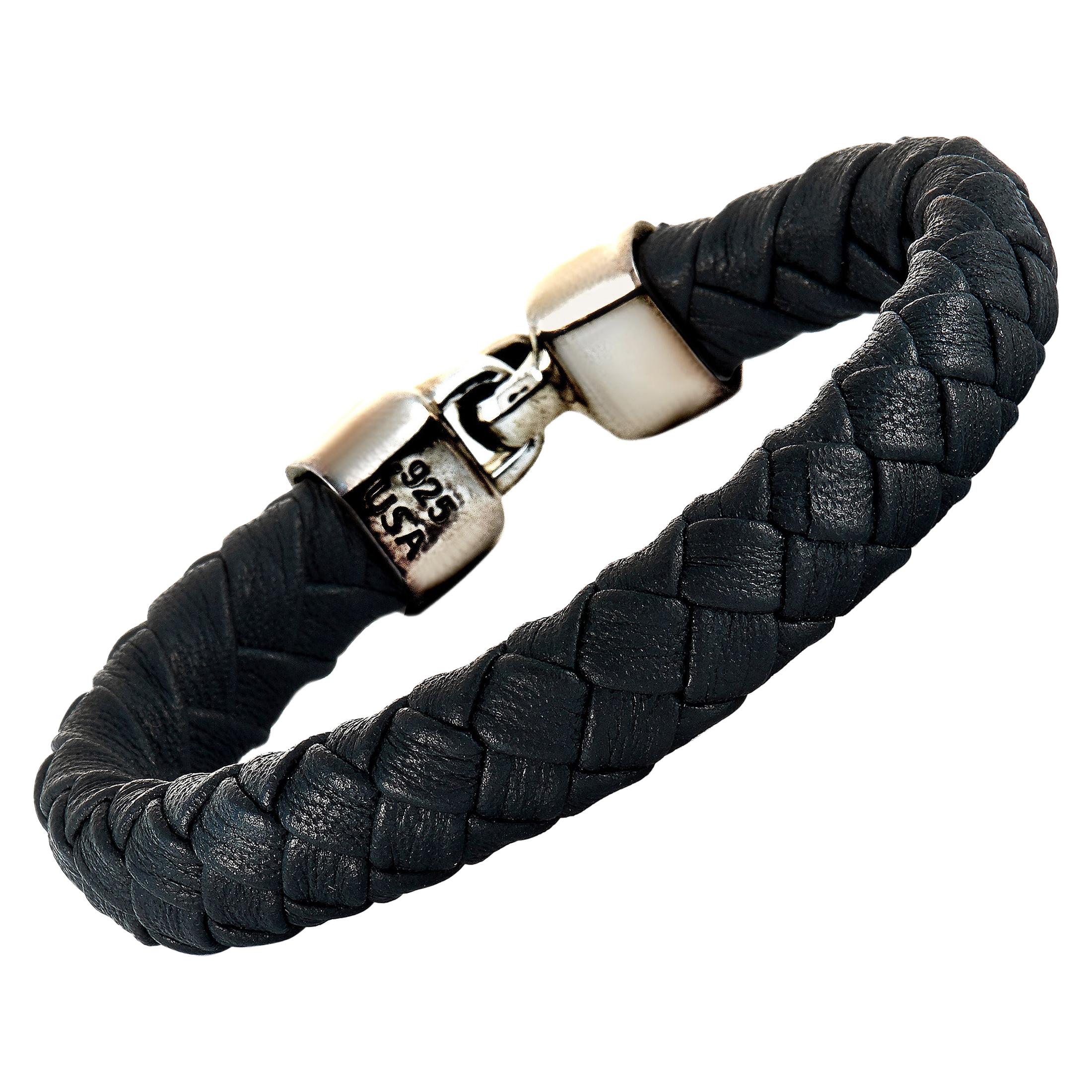 King Baby Sterling Silver and Black Leather Bracelet
