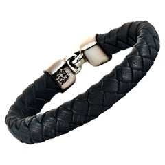 Used King Baby Sterling Silver and Black Leather Bracelet