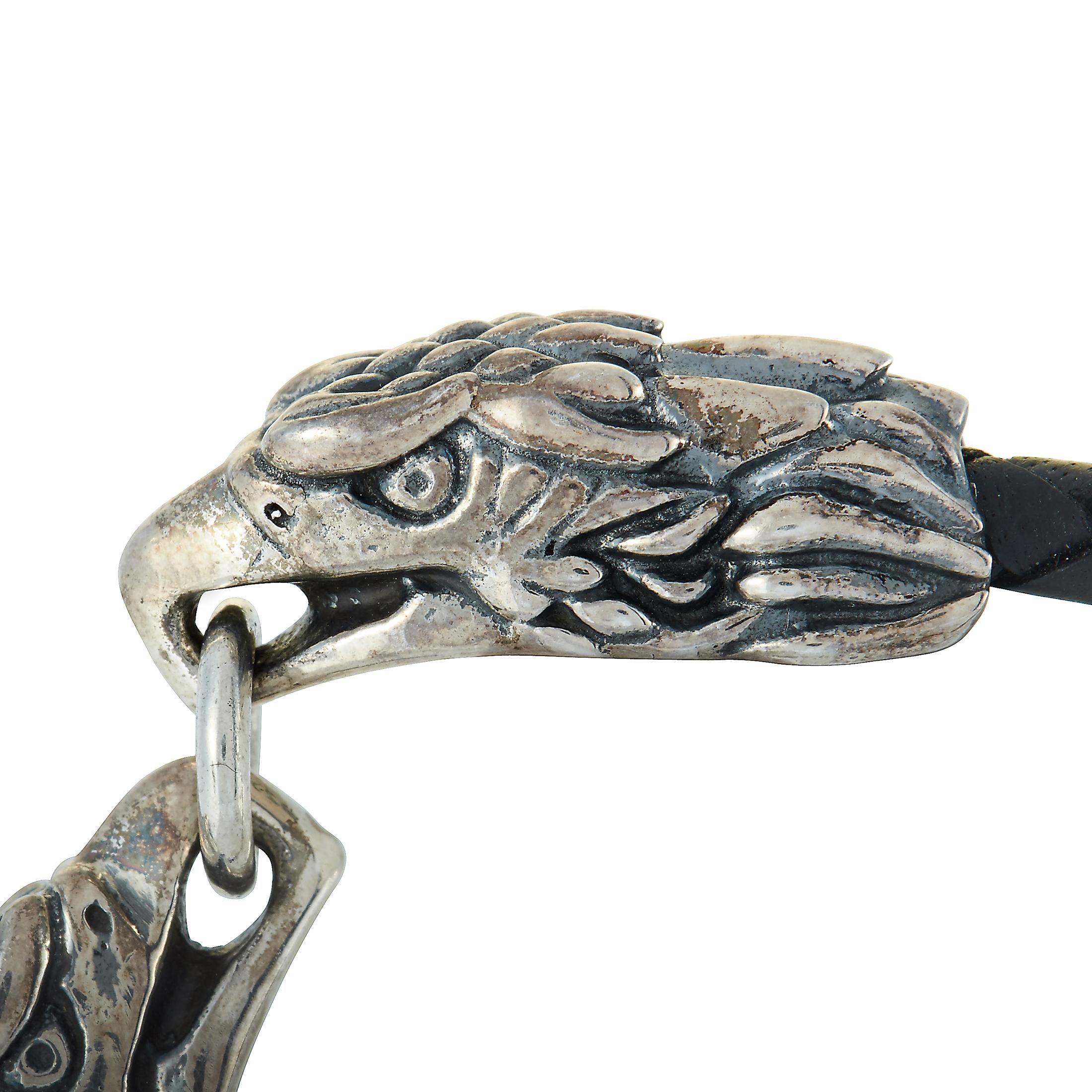 This King Baby bracelet is made out of sterling silver and black leather and weighs 27.3 grams, measuring 8” in length.

The bracelet is offered in brand new condition and includes the manufacturer’s pouch.