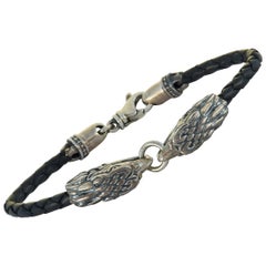 King Baby Sterling Silver and Black Leather Double Eagle Bracelet