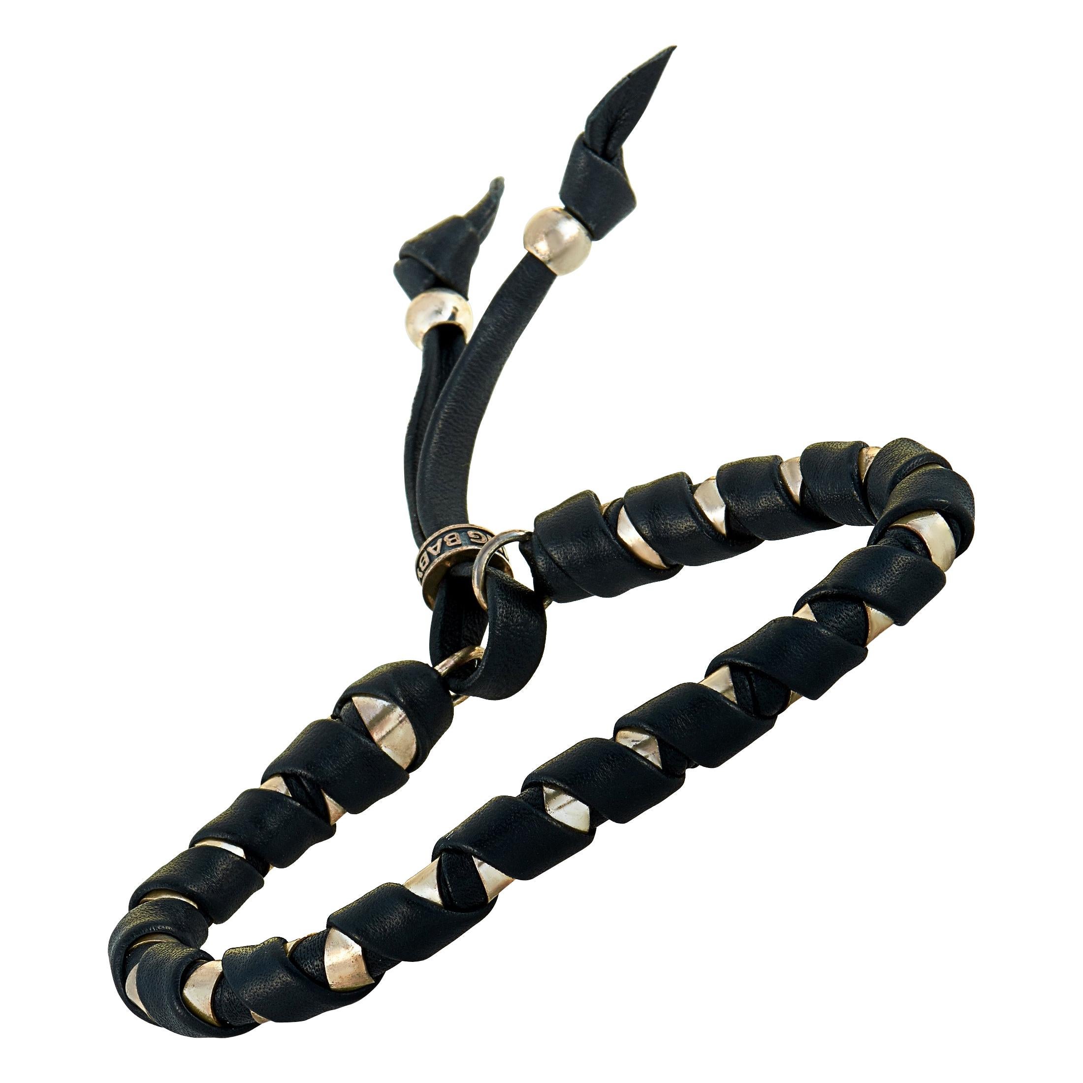 King Baby Sterling Silver and Black Leather Lace Wrap Bracelet