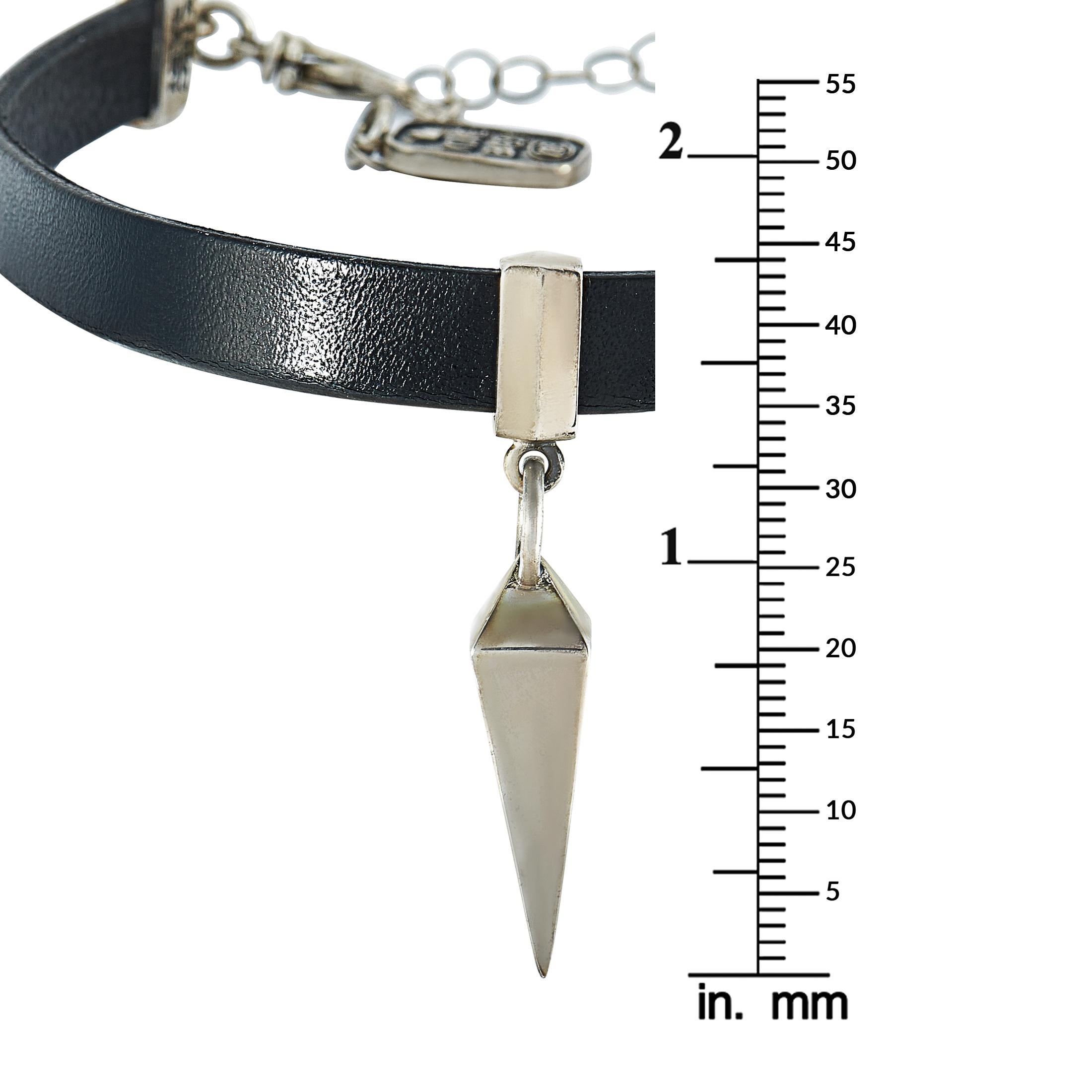 King Baby Sterling Silver and Black Leather Pyramid Spike Choker Necklace In New Condition In Southampton, PA