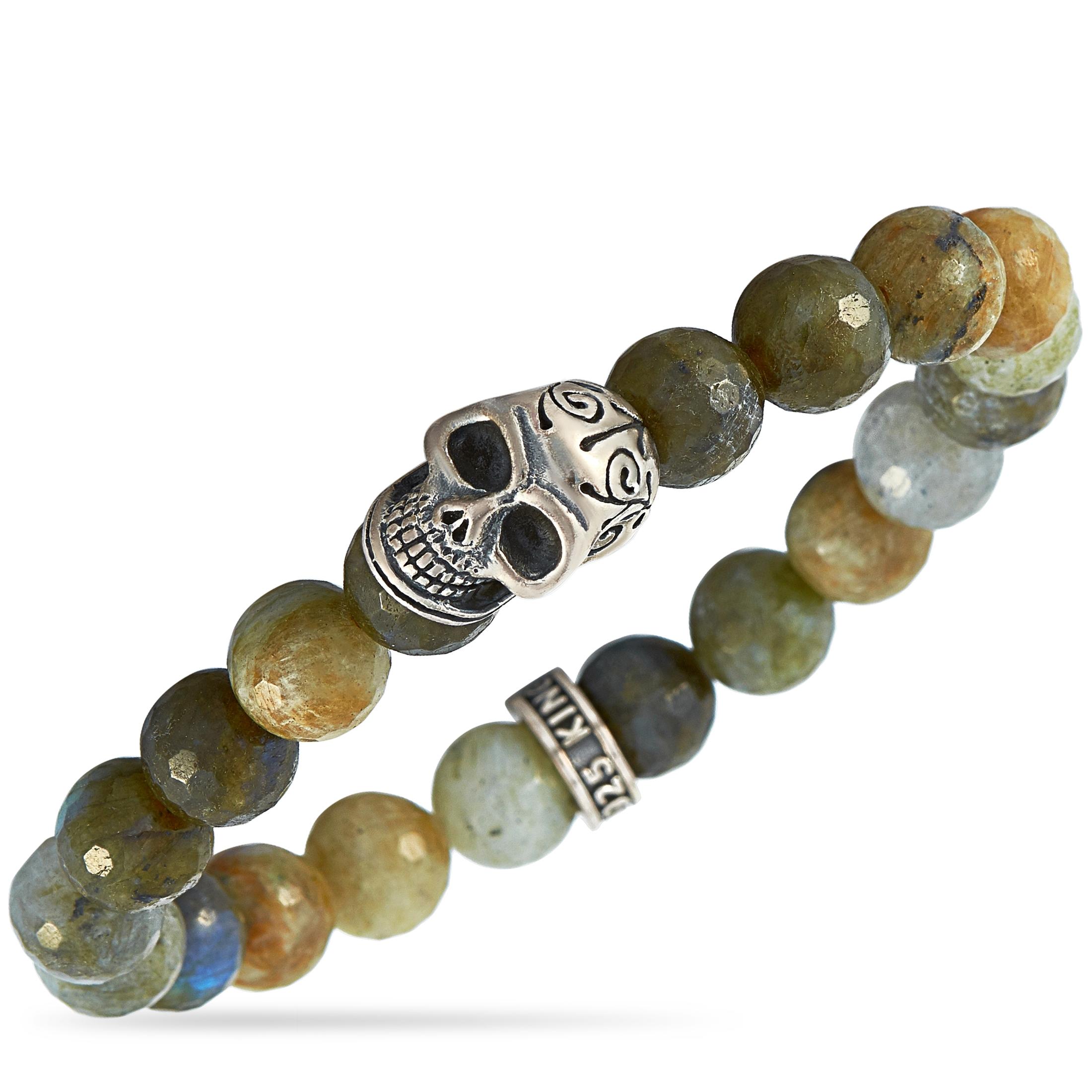 Women's King Baby Sterling Silver and Labradorite Day of the Dead Skull Bracelet