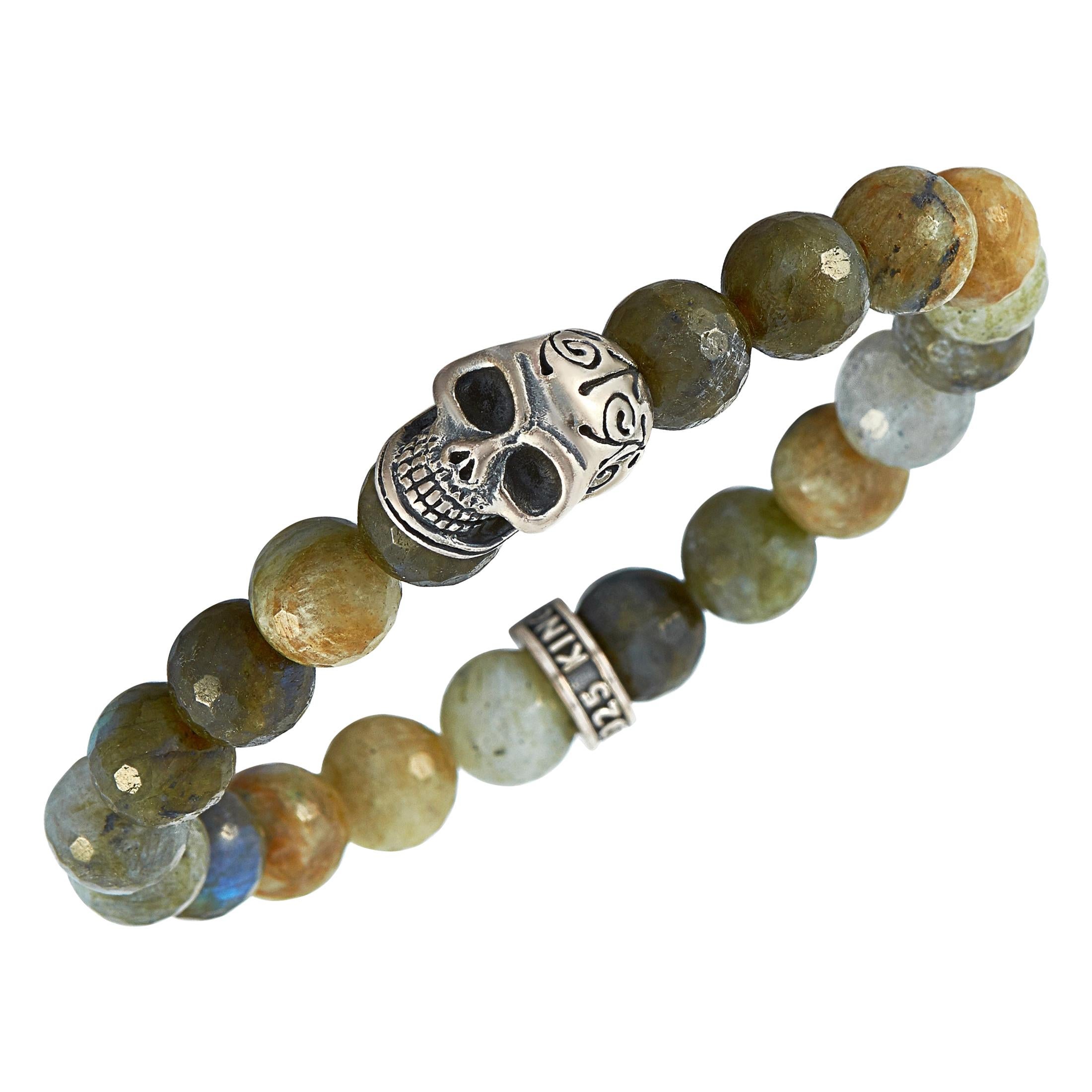 King Baby Sterling Silver and Labradorite Day of the Dead Skull Bracelet