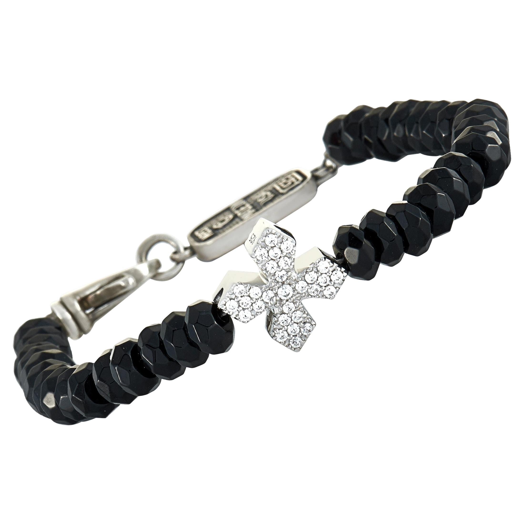 King Baby Sterling Silver and Onyx Beaded Bracelet