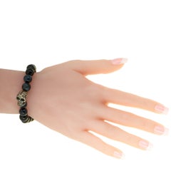 King Baby Sterling Silver and Tiger's Eye Day of the Dead Skull Bracelet