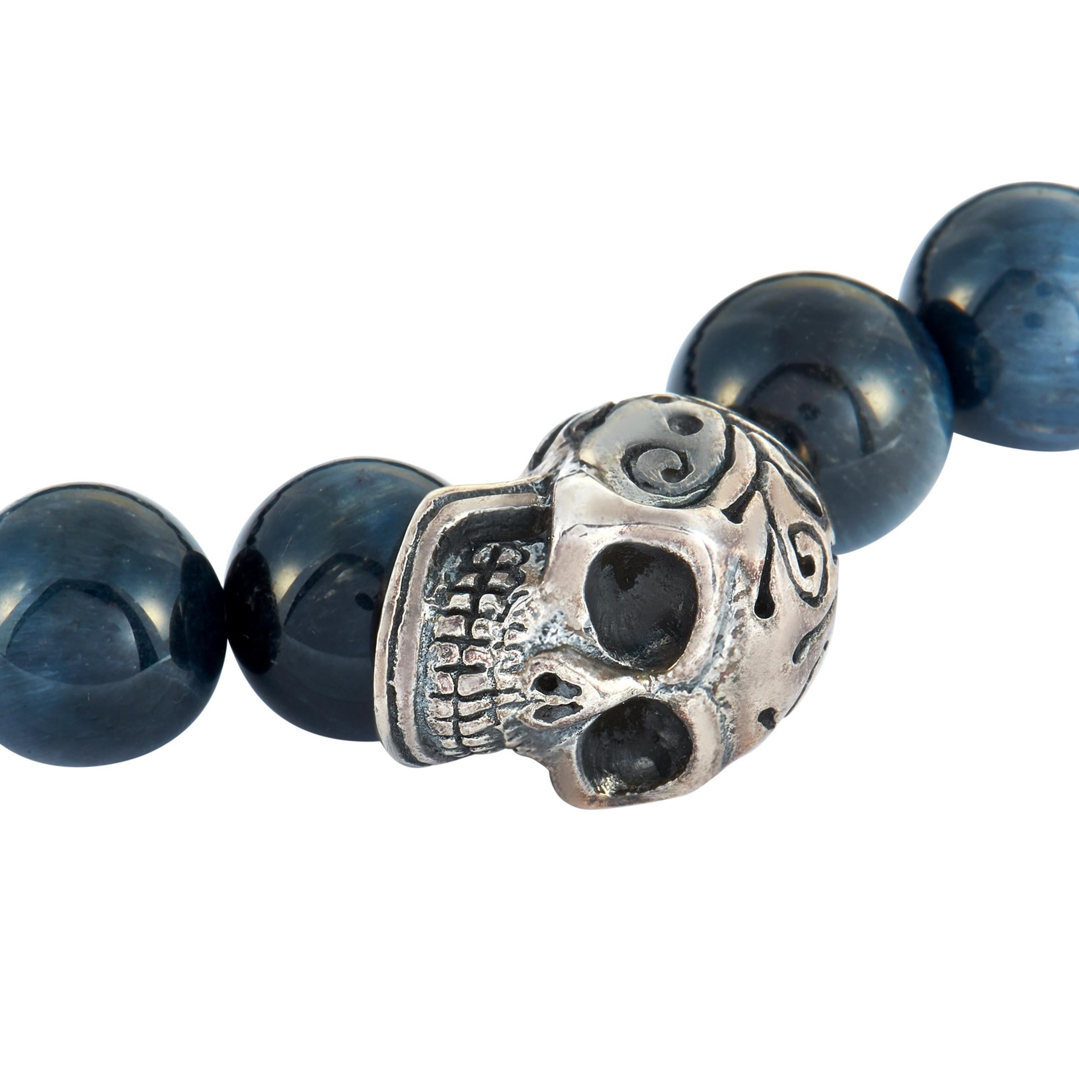 King Baby Sterling Silver and Tiger's Eye Day of the Dead Skull Bracelet In New Condition In Southampton, PA