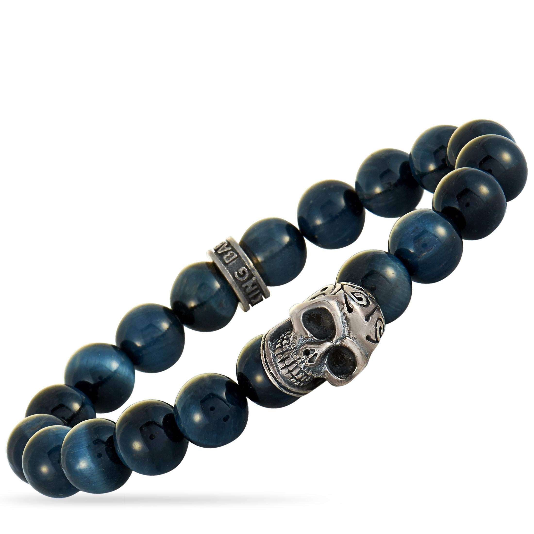 Women's or Men's King Baby Sterling Silver and Tiger's Eye Day of the Dead Skull Bracelet