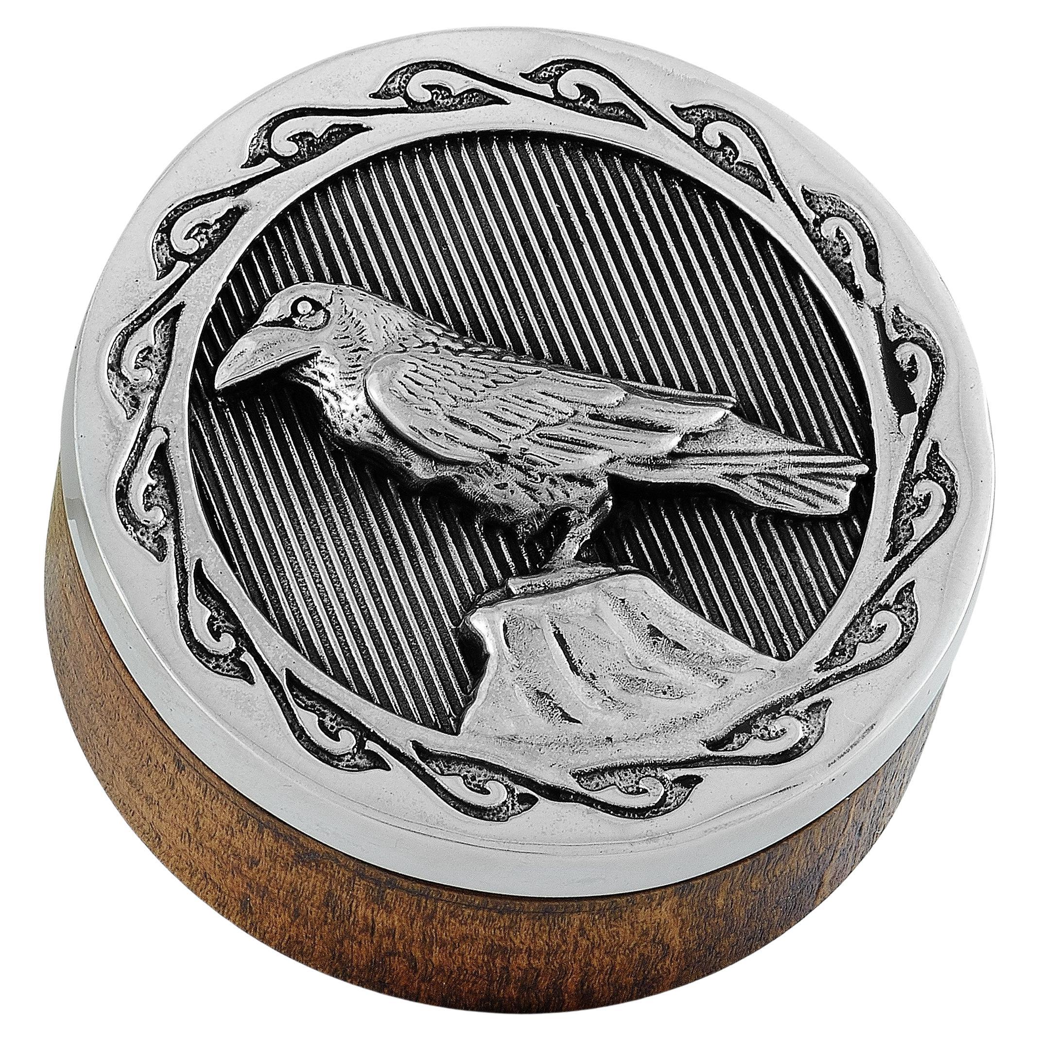 King Baby Sterling Silver Bamboo Wood Raven Stash Box For Sale