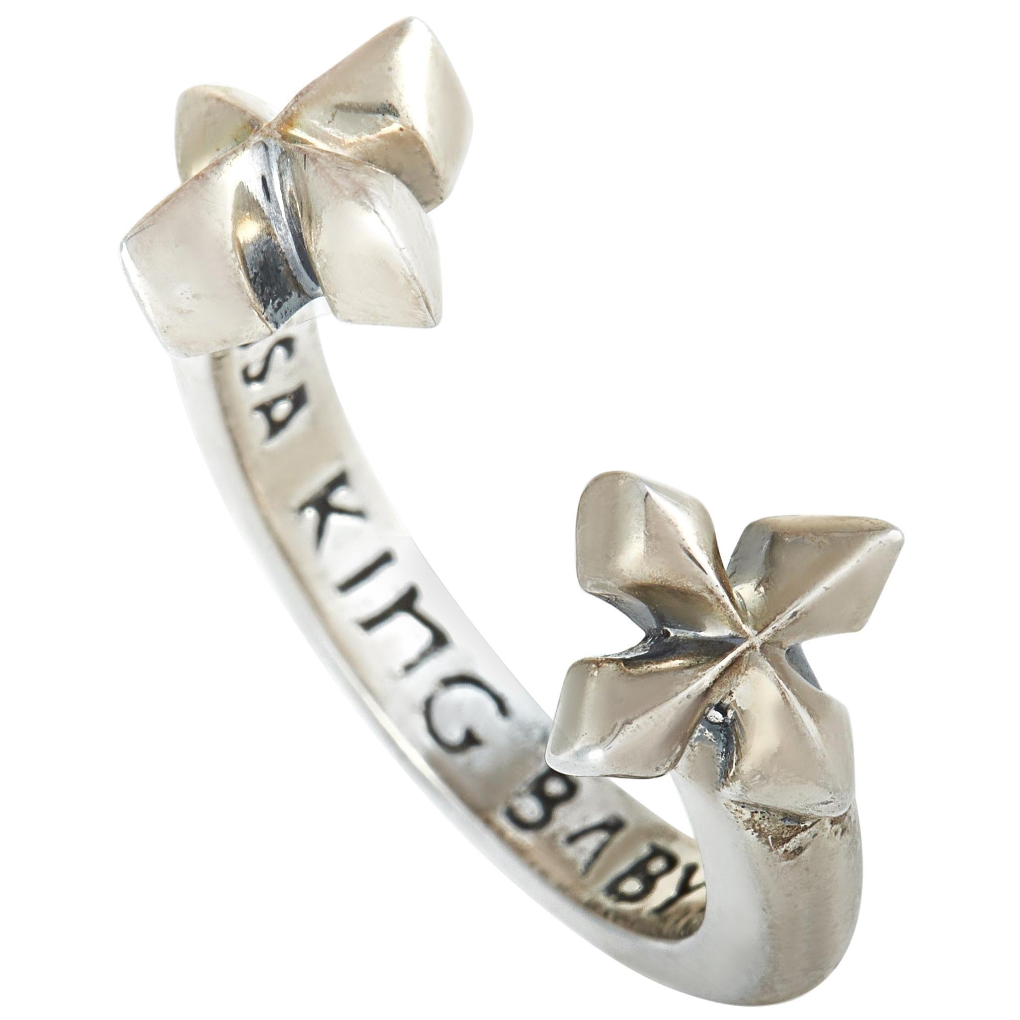 King Baby Sterling Silver Cross Open Ring