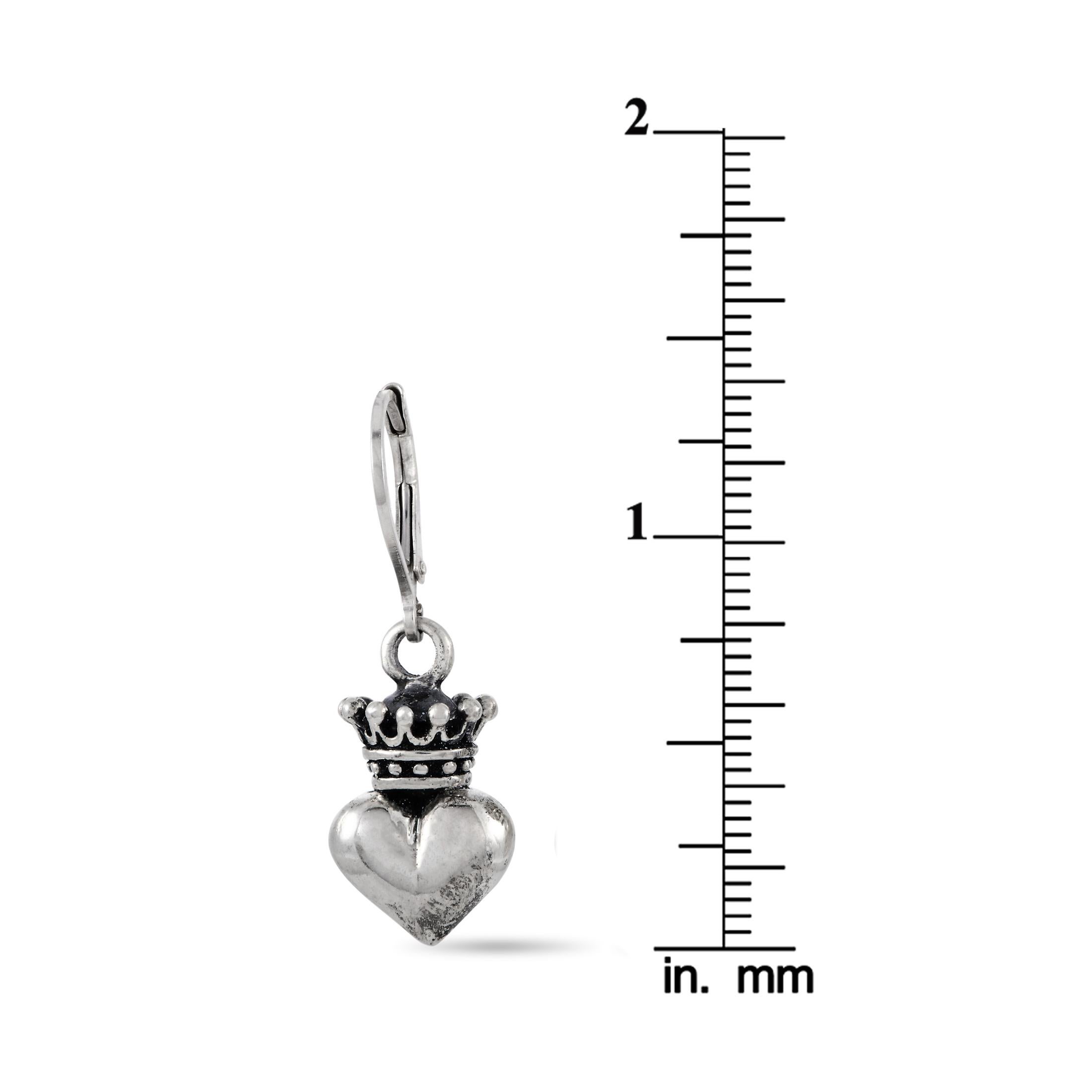 King Baby Sterling Silver Crowned Heart Dangle Earrings In New Condition In Southampton, PA