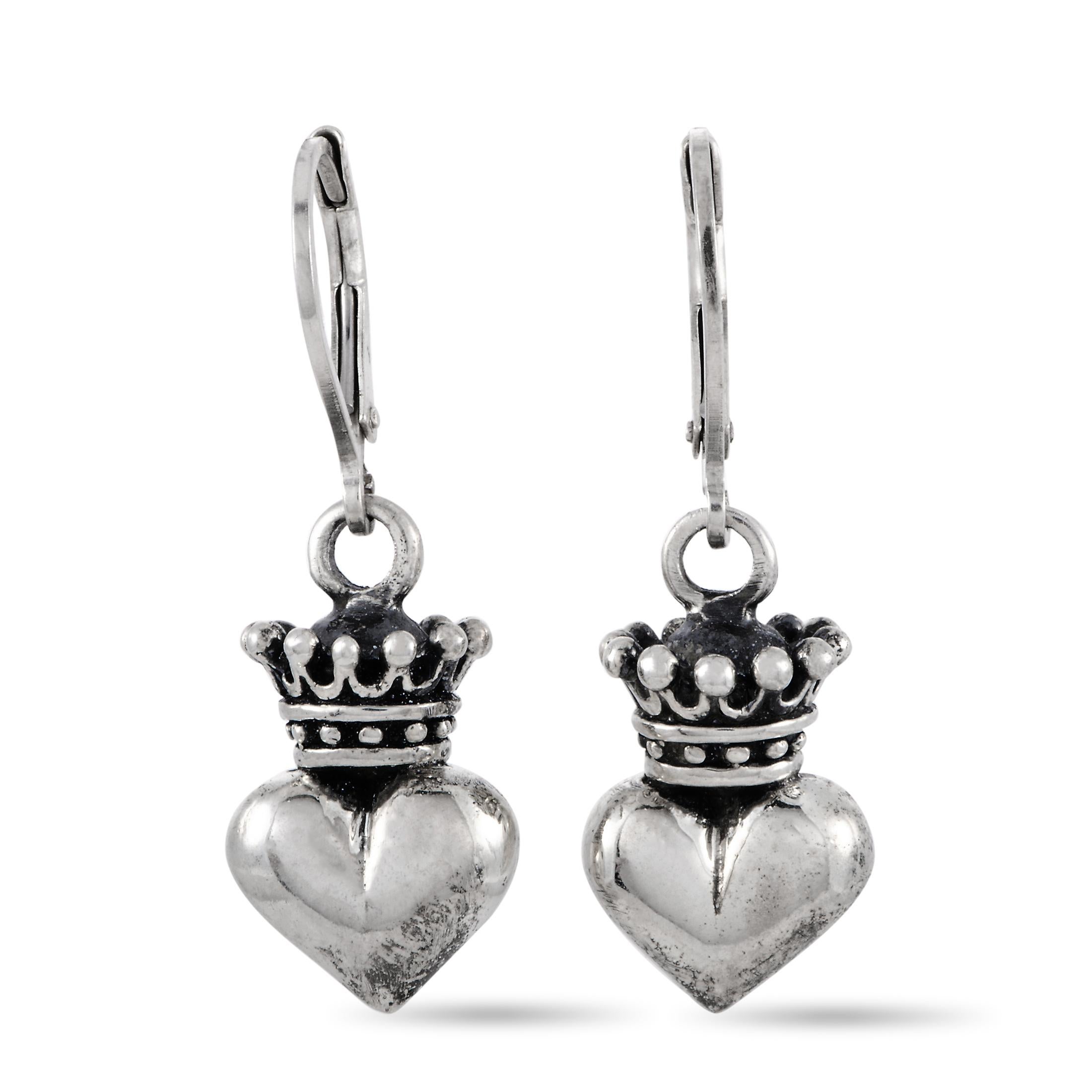 Women's King Baby Sterling Silver Crowned Heart Dangle Earrings