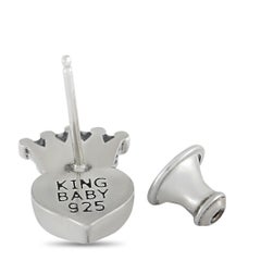 King Baby Sterling Silver Crowned Heart Stud Earrings