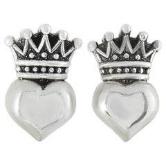 King Baby Sterling Silver Crowned Heart Stud Earrings