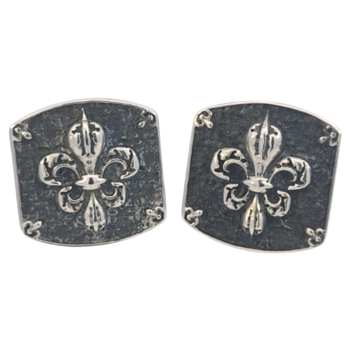 Boutons de manchette Fleur de Lis King Baby en argent sterling