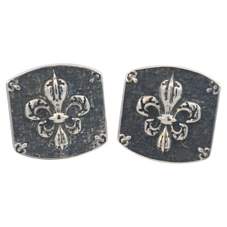 King Baby Sterling Silver Fleur de Lis Cufflinks For Sale at 1stDibs