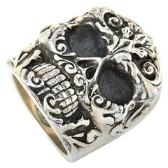 King Baby Sterling Silver Floral Scroll Skull Ring