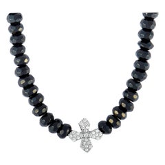 King Baby Sterling Silver Onyx and Cubic Zirconia Choker Necklace