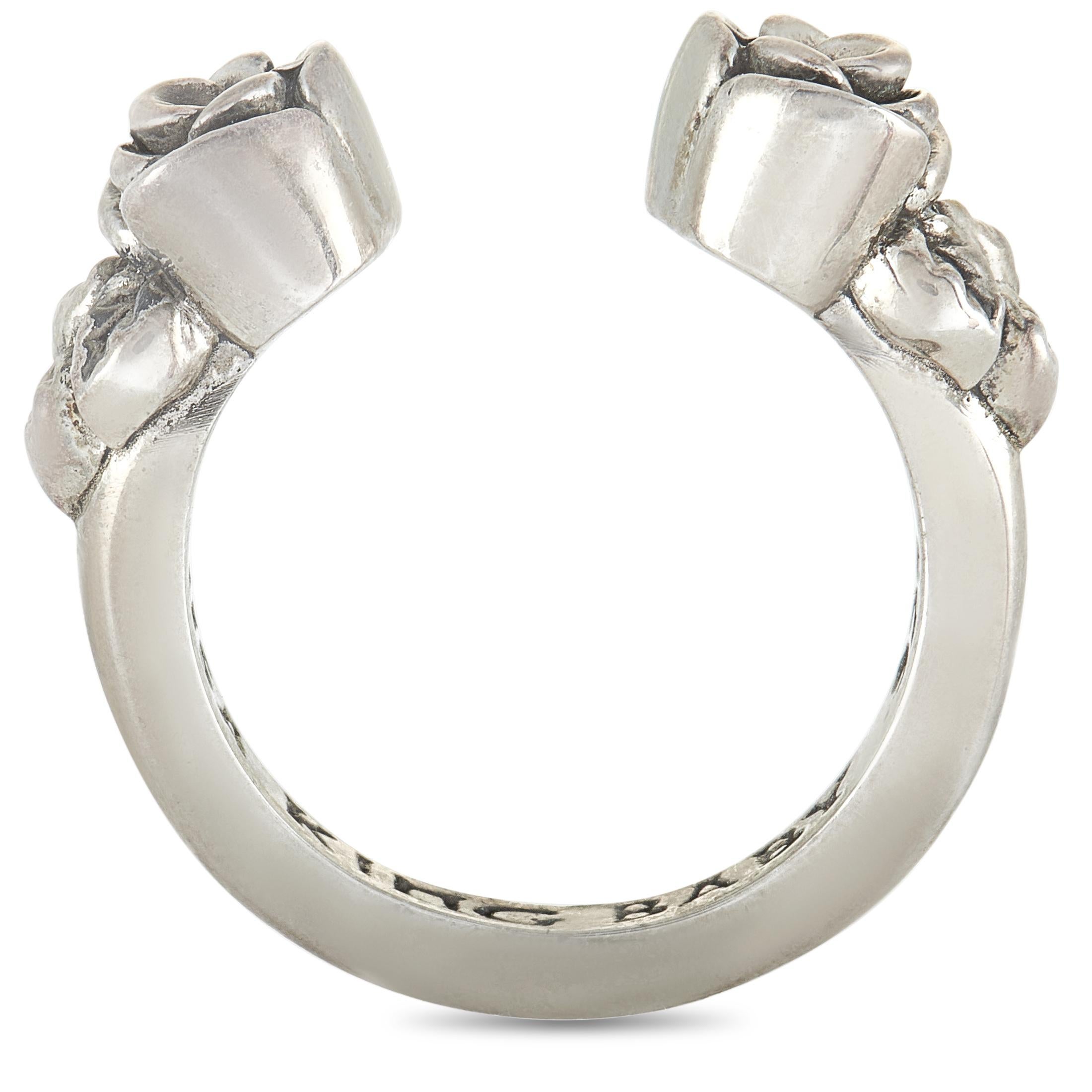 This King Baby open ring is crafted from sterling silver and weighs 7 grams. The ring boasts band thickness of 2 mm and top height of 6 mm, while top dimensions measure 23 by 6 mm.

Offered in brand new condition, this item includes the