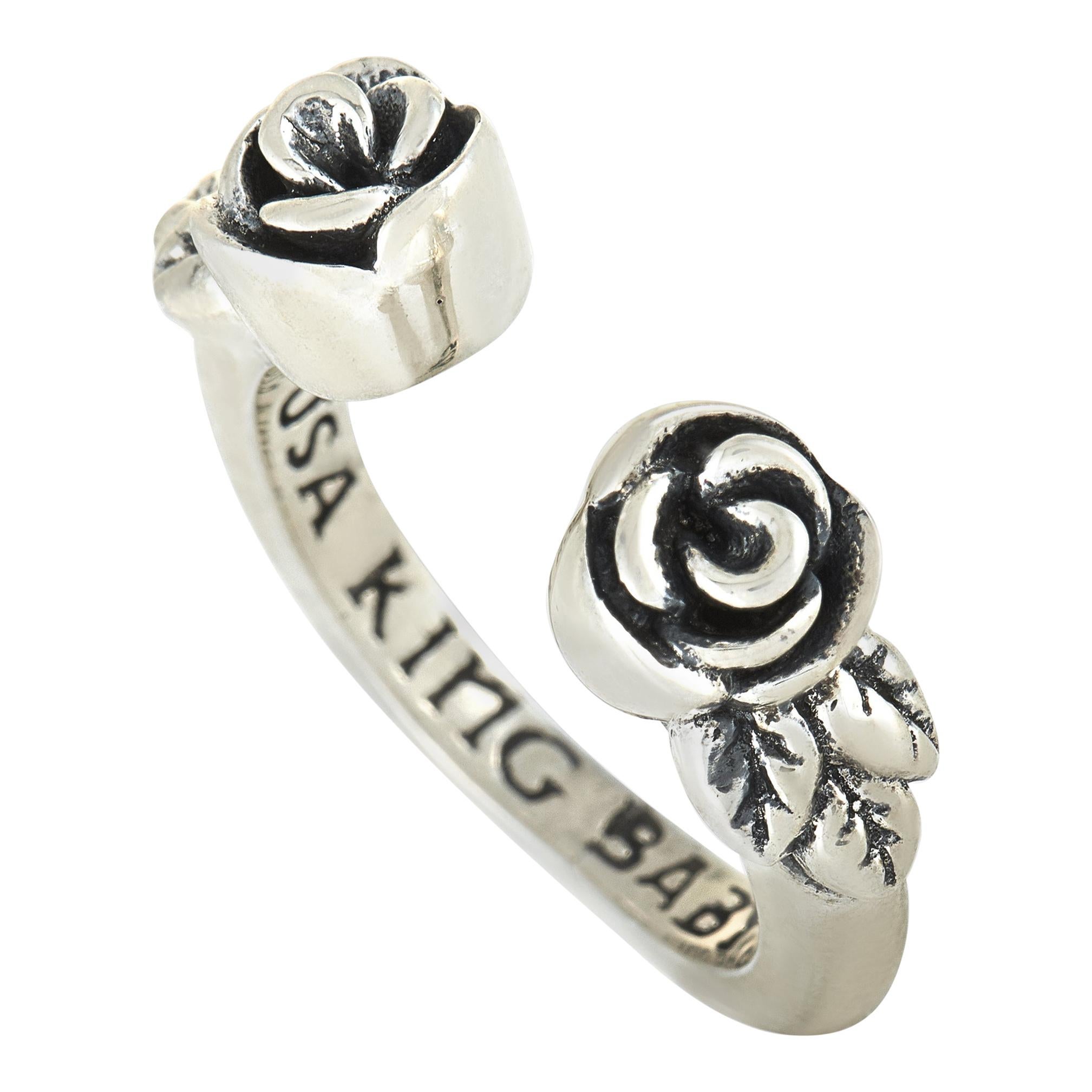 King Baby Sterling Silver Roses Open Ring