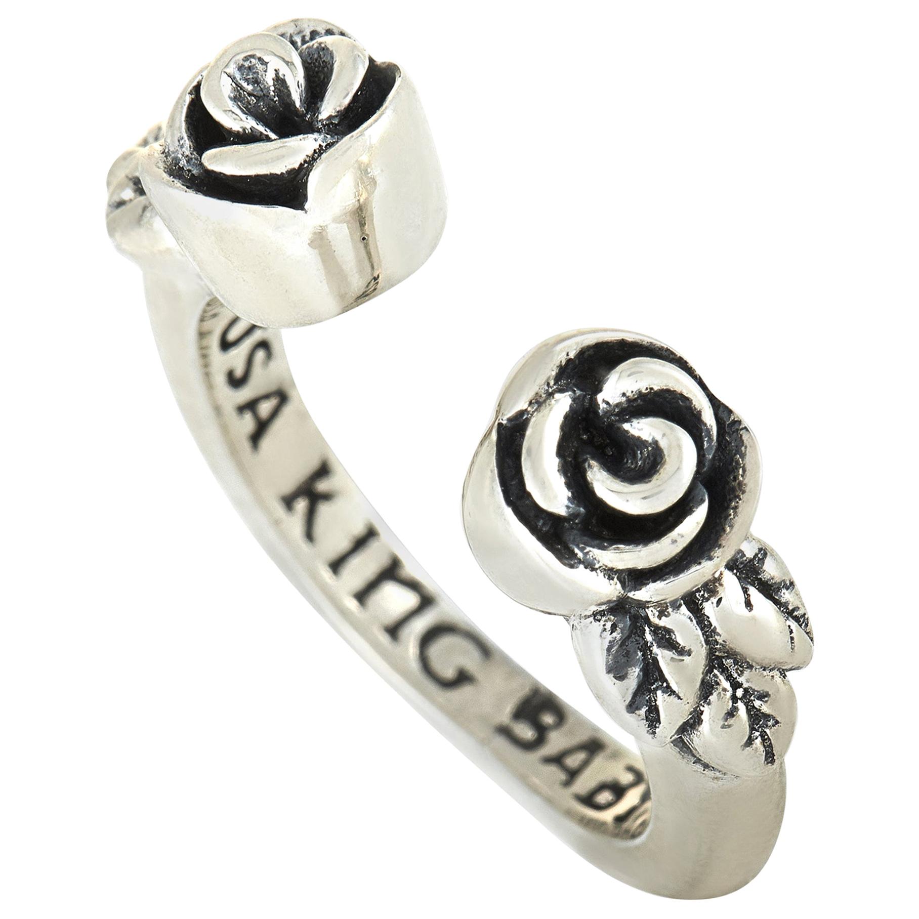 King Baby Sterling Silver Roses Open Ring