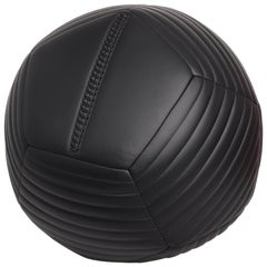 Banded Ottoman 22" in Black Leather by Moses Nadel