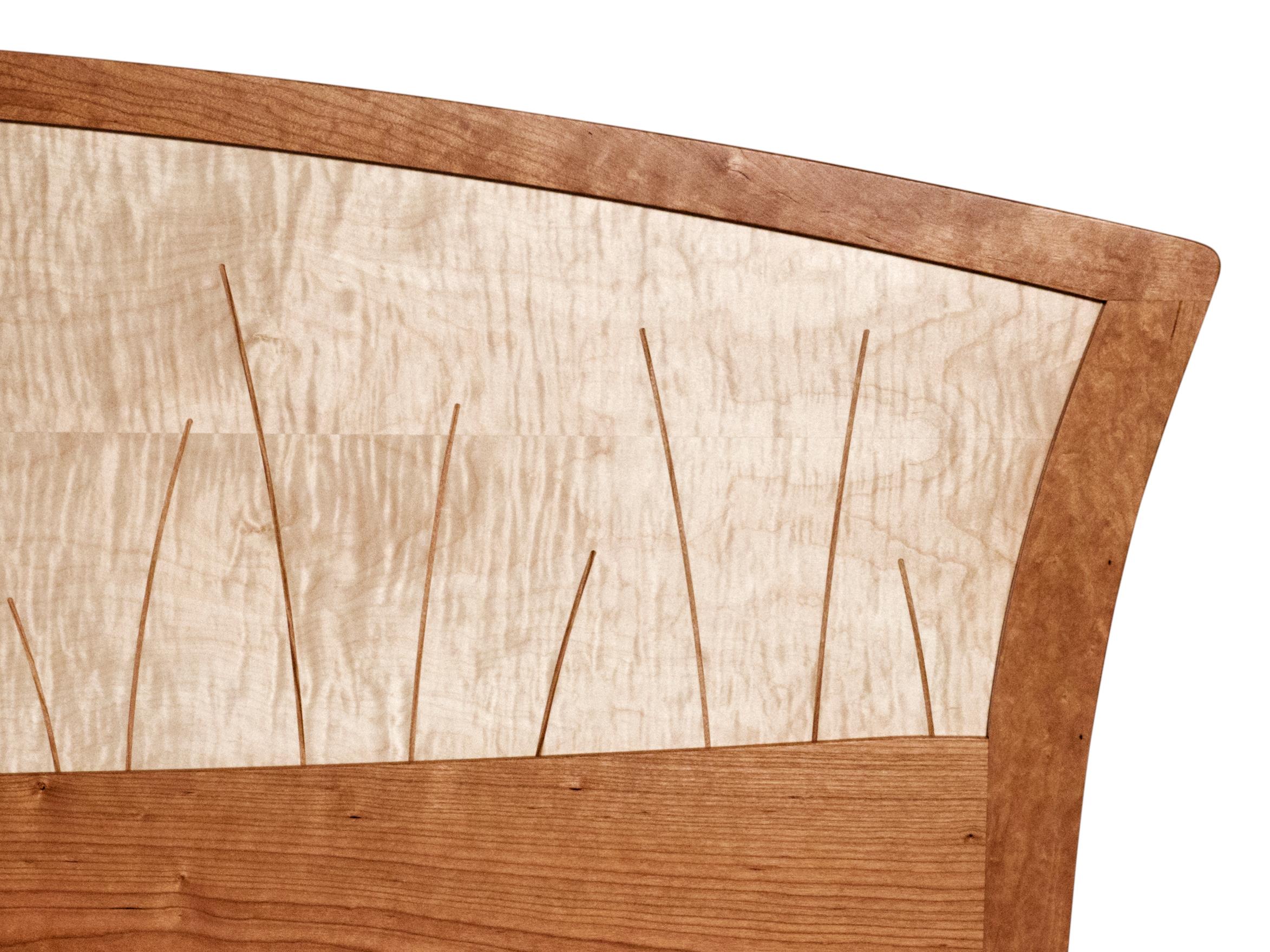 Art Deco King Bed Frame, Handmade in Natural Cherry And Curly Maple 