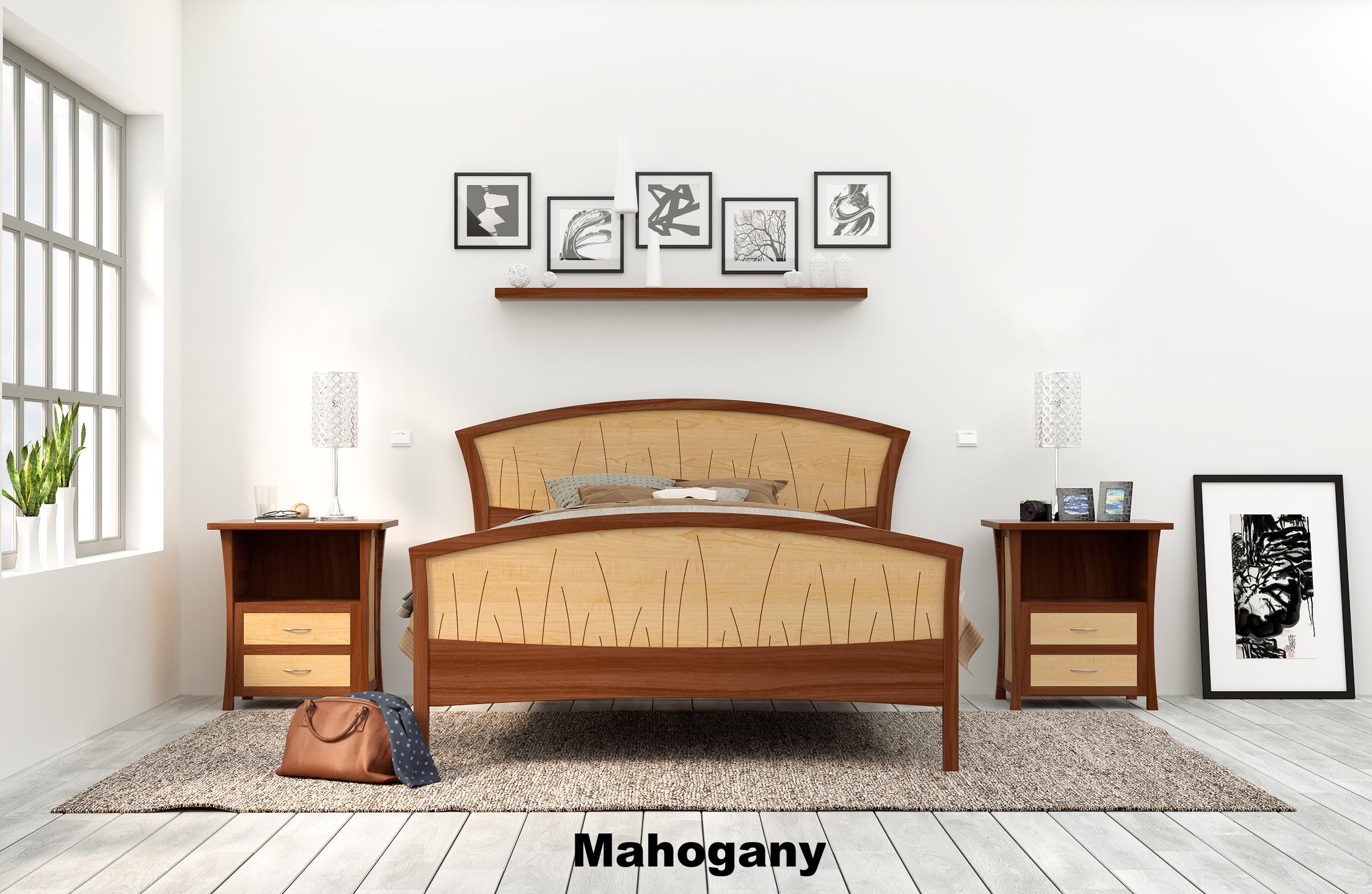 Wood King Bed Frame, Handmade in Natural Cherry And Curly Maple 