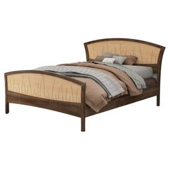 King Bed Frame, Handmade in Walnut And Curly Maple "River Rushes"