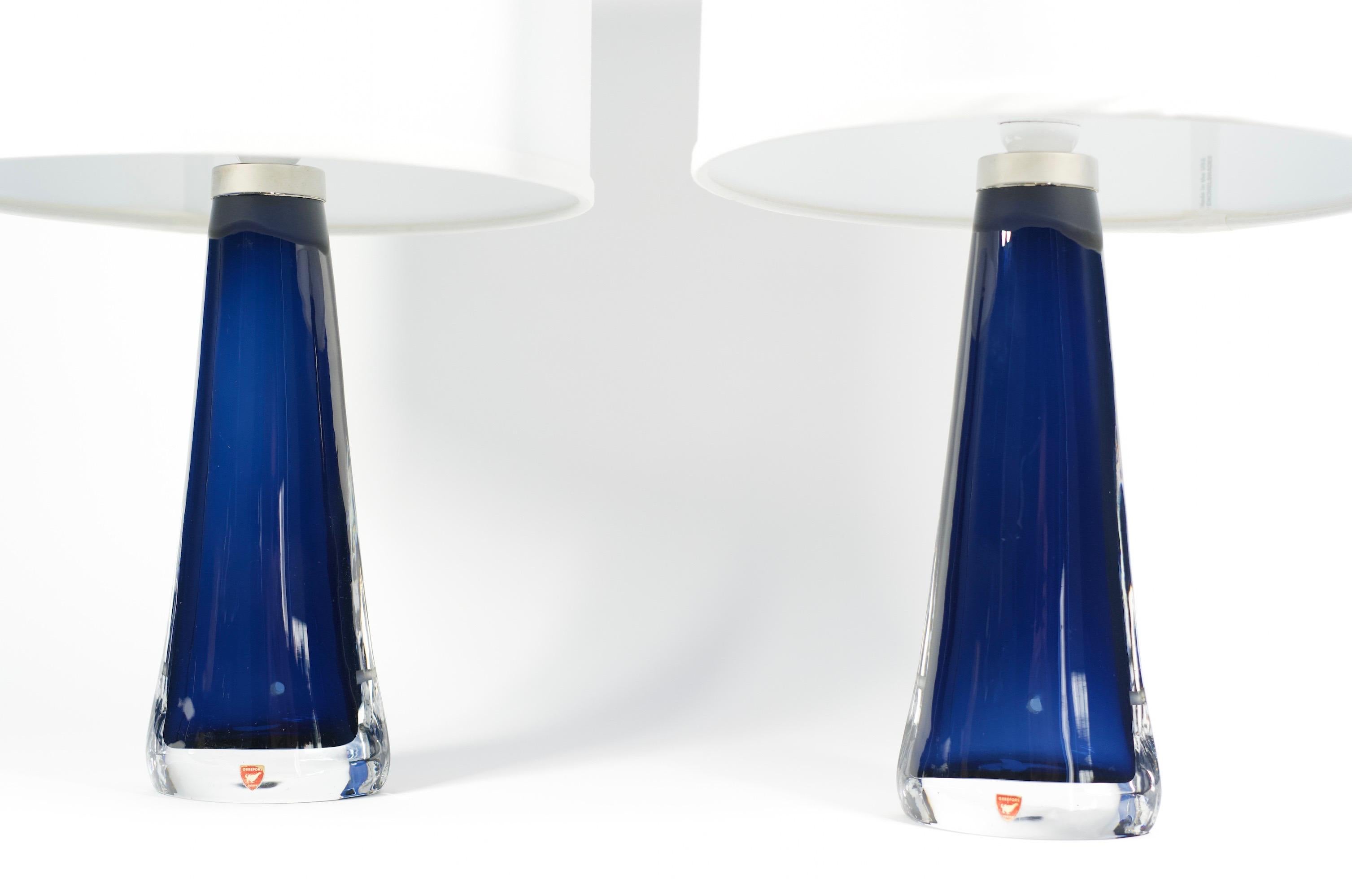 Mid-Century Modern Roya Blue Orrefors Lamps Design by Carl Fagerlund Orrefors, Sweden, 1970 For Sale