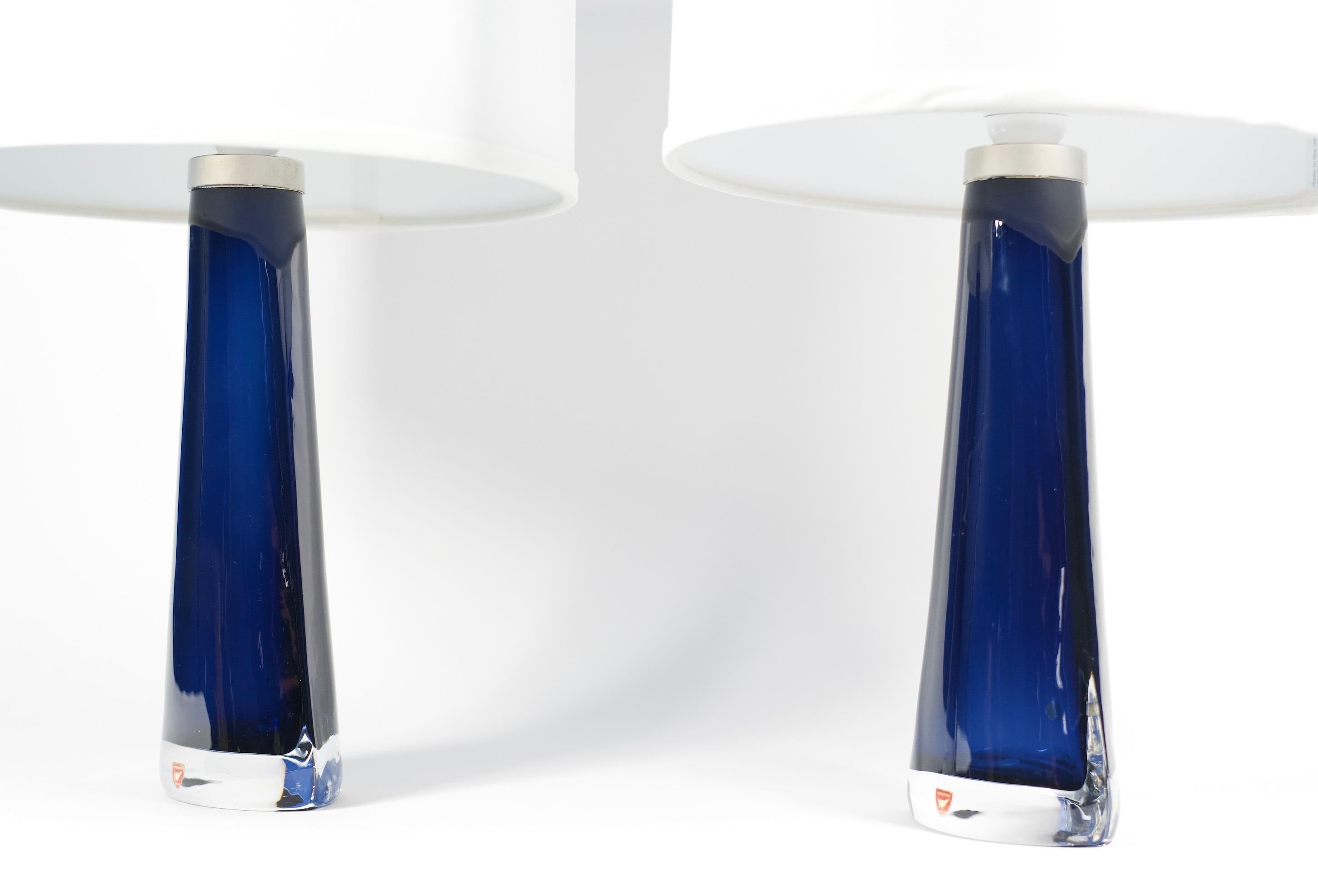 Hand-Crafted Roya Blue Orrefors Lamps Design by Carl Fagerlund Orrefors, Sweden, 1970 For Sale