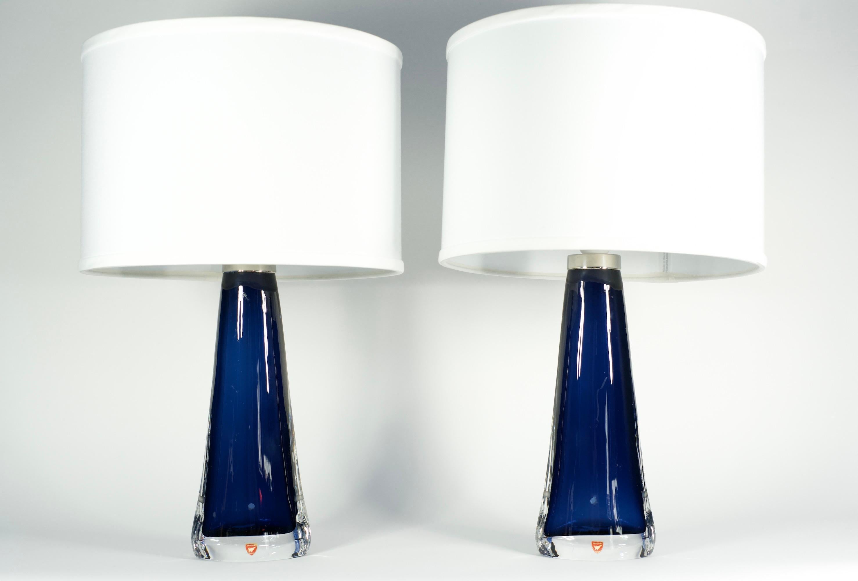 Roya Blue Orrefors Lamps Design by Carl Fagerlund Orrefors, Sweden, 1970 In Good Condition For Sale In Bronx, NY
