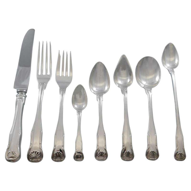 King by Kirk Sterling Silver Flatware Service Eight Set Gold Vermeil ...