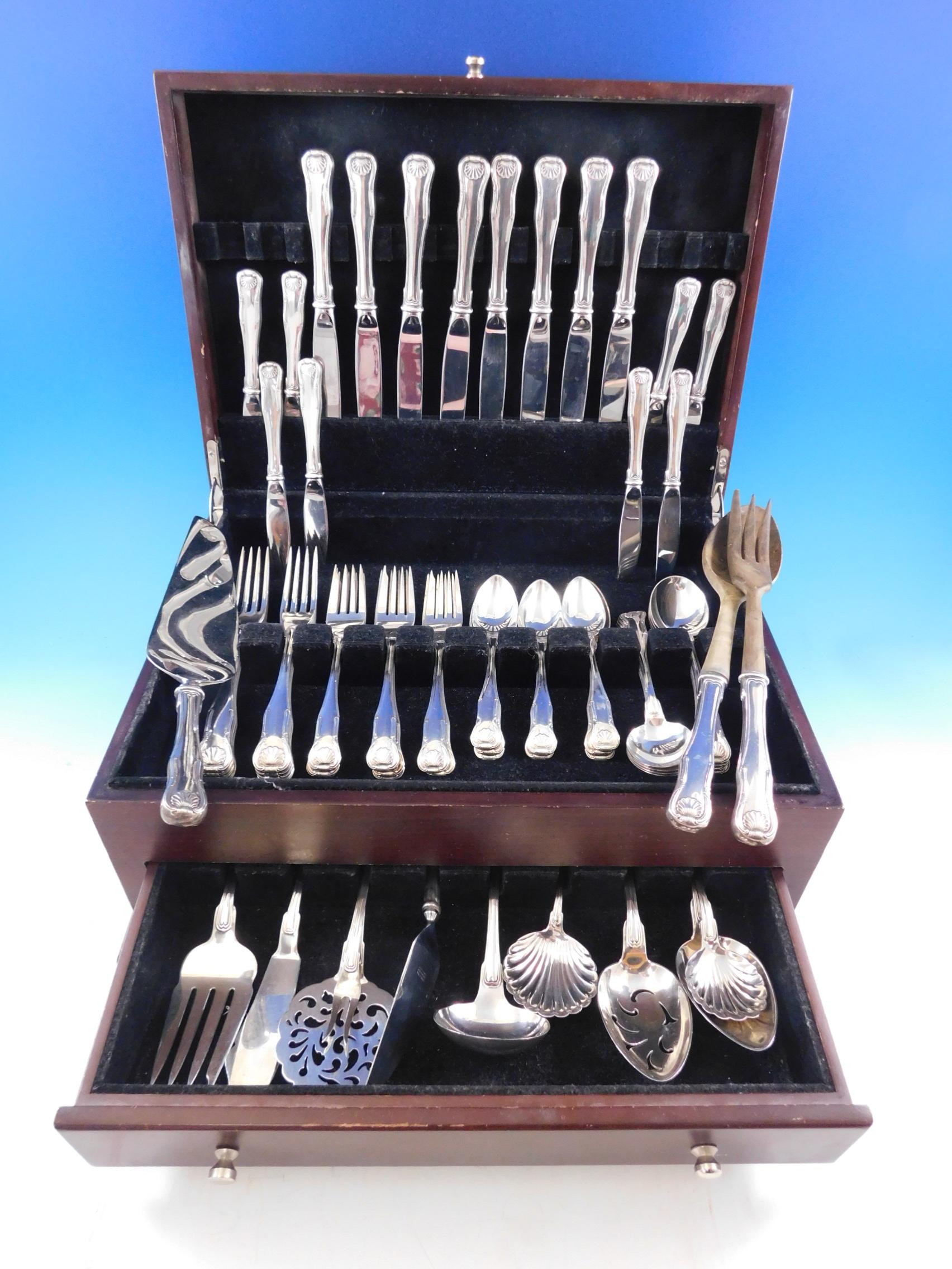 King by Kirk-Stieff sterling silver flatware set - 61 pieces. Kirk-Stieff's version of the traditional Kings-style places its emphasis on simplicity of design, and features an iconic shell motif. This set includes:

8 knives, 8 7/8