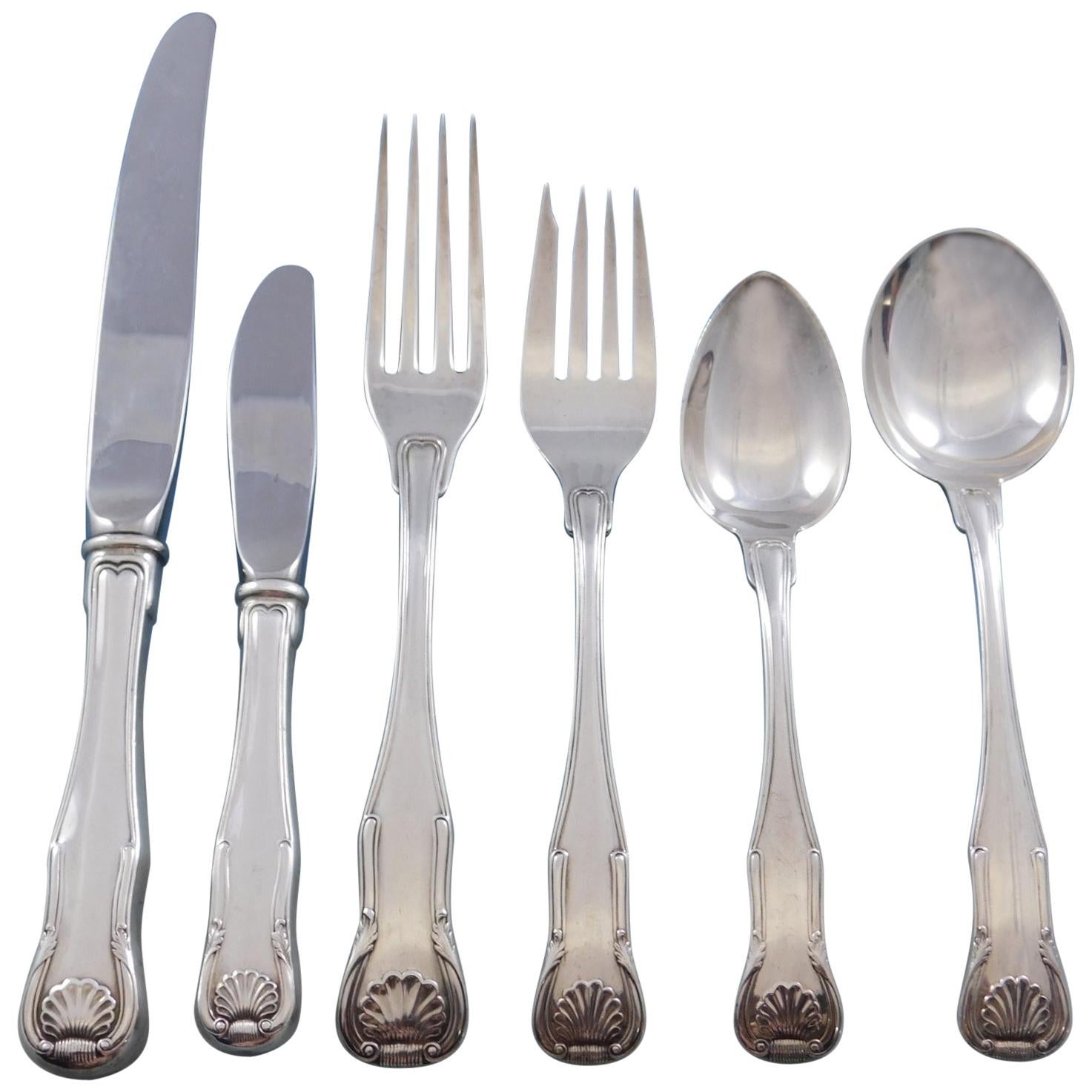 King by Kirk Stieff Sterling Silver Flatware Set Service 61 Pieces Shell Motif For Sale