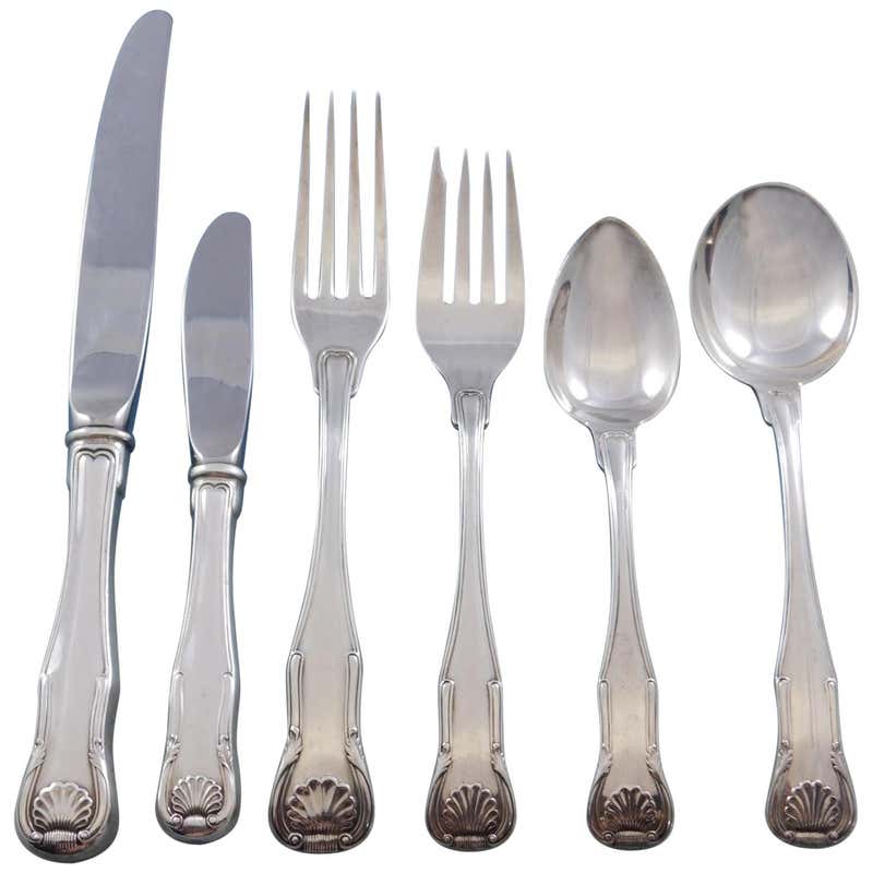 King by Kirk Sterling Silver Flatware Service Eight Set Gold Vermeil ...