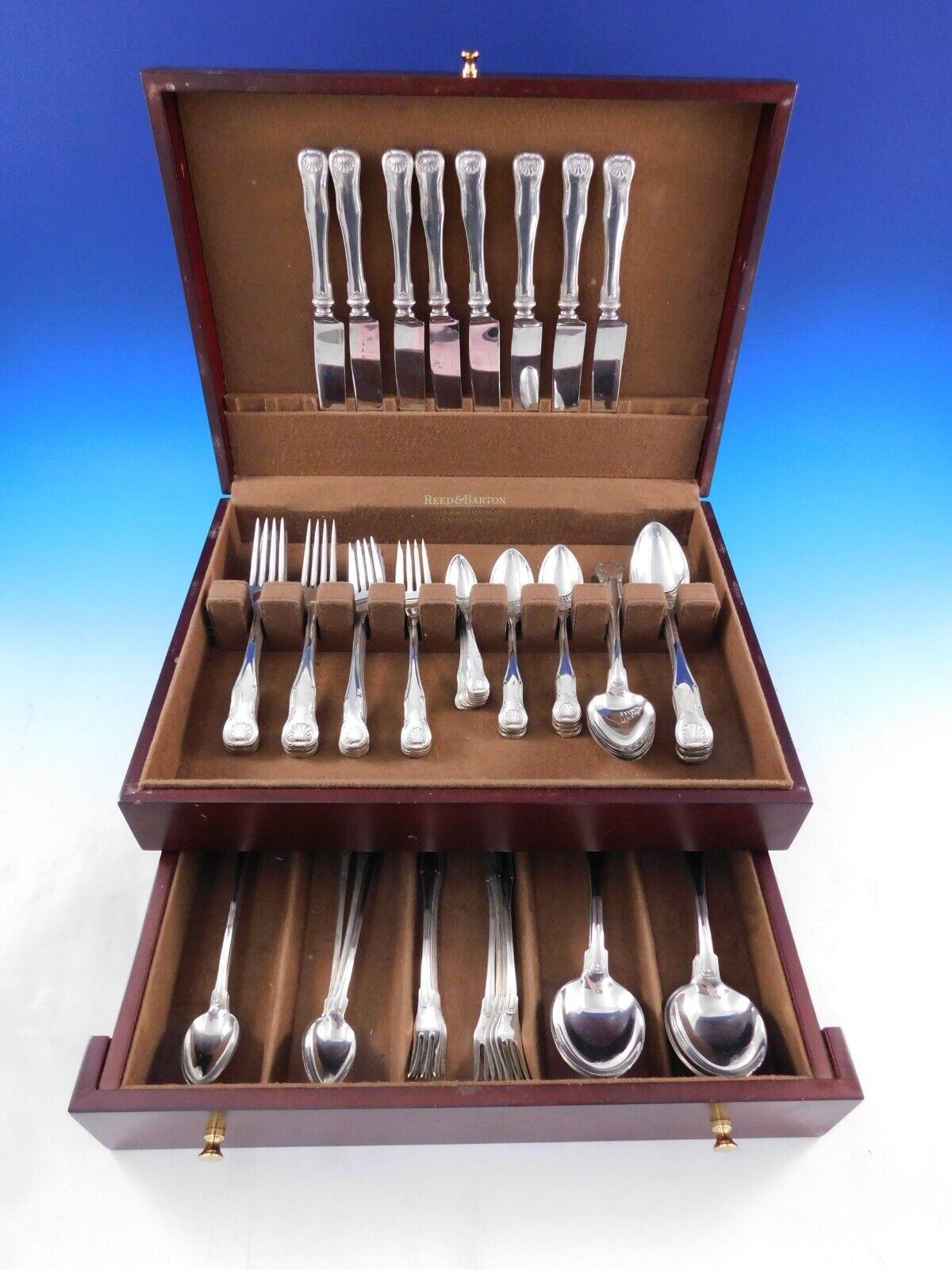 King by Kirk-Stieff Sterling Silver Flatware set - 72 pieces. Kirk-Stieff's version of the traditional Kings-style places its emphasis on simplicity of design, and features an iconic shell motif. This set includes:

8 Knives w/ stainless blades, 8