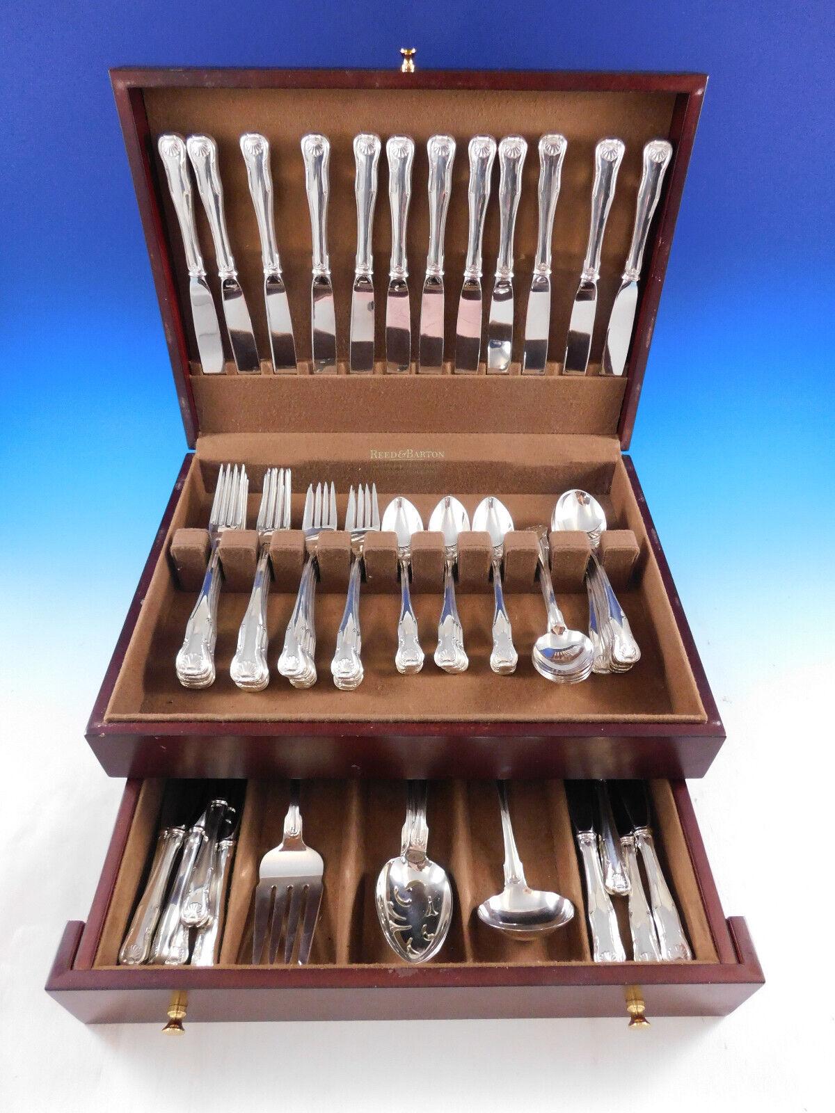 King by Kirk-Stieff Sterling Silver Flatware set - 76 pieces. Kirk-Stieff's version of the traditional Kings-style places its emphasis on simplicity of design, and features an iconic shell motif. This set includes:

12 Knives w/ modern blades, 8