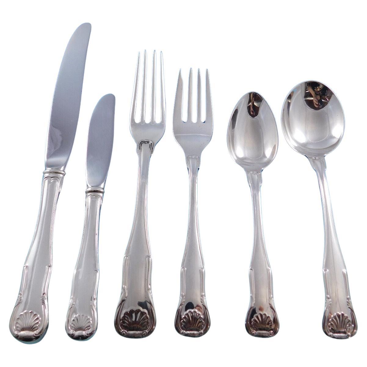 King by Kirk Stieff Sterling Silver Flatware Set Service 76 Pieces Shell Motif For Sale