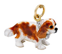 King Charles Cavalier Enamel Diamond Gold Charm